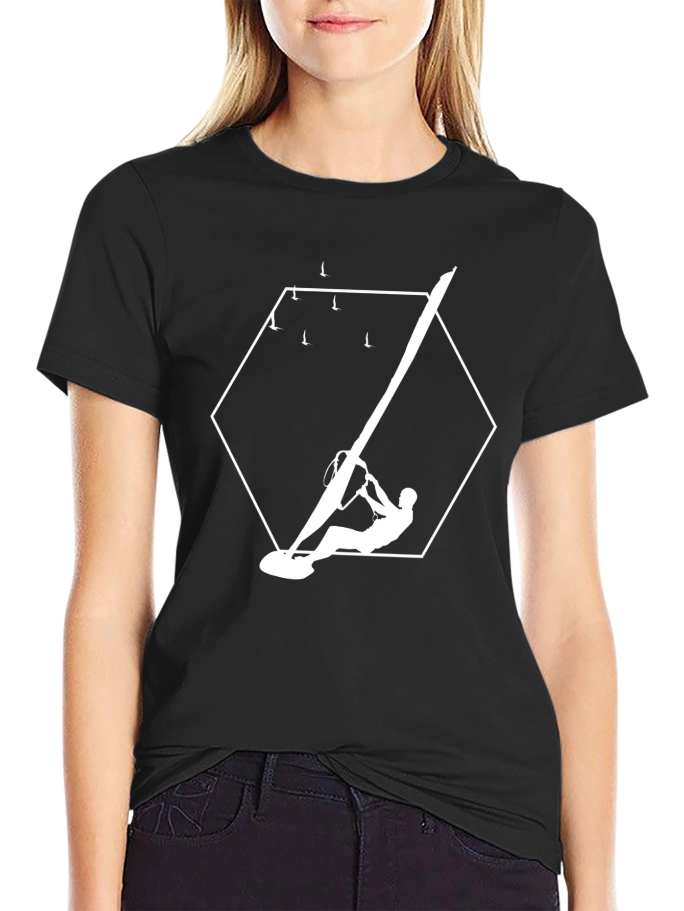 Windsurfer Graphic Tee - Black Cotton T-Shirt