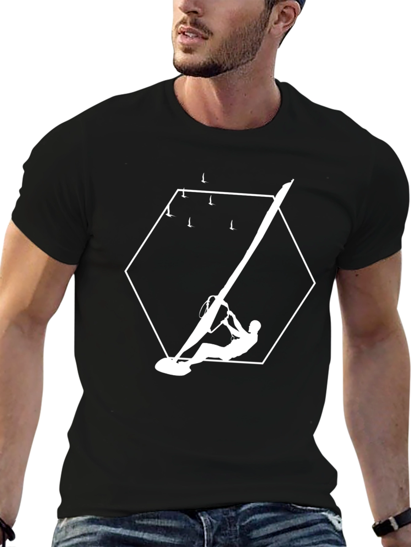 Windsurfer Graphic Tee - Black Cotton T-Shirt