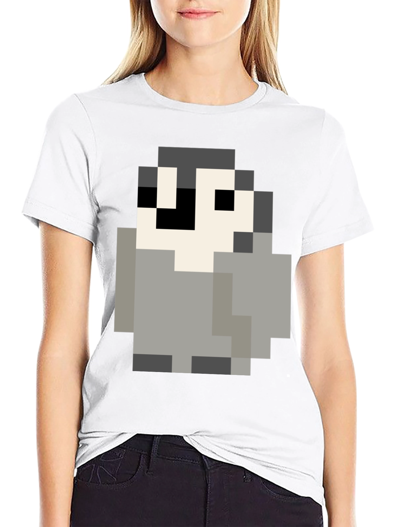 Pixel Art Penguin Graphic Tee - Black