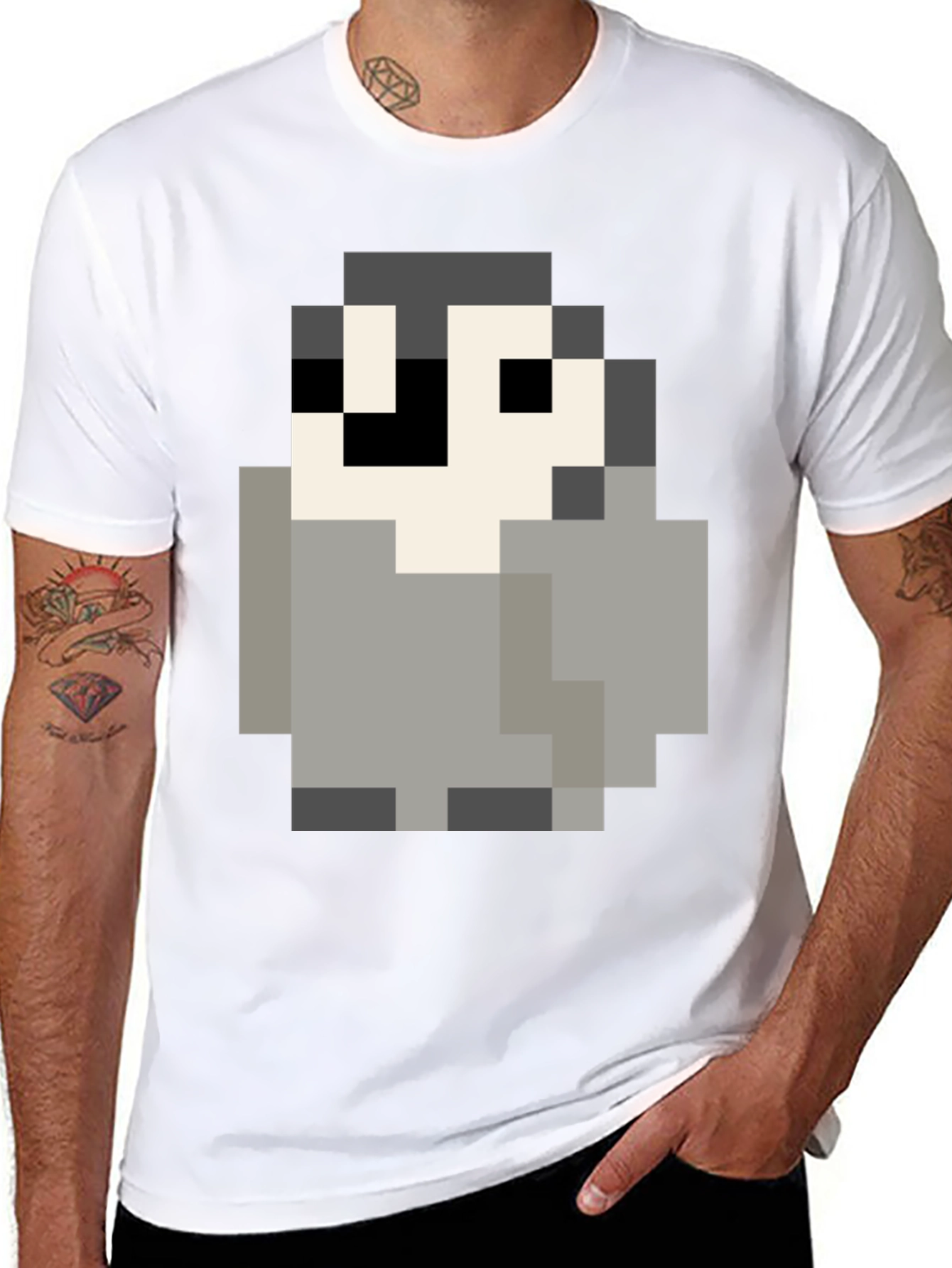 Pixel Art Penguin Graphic Tee - Black