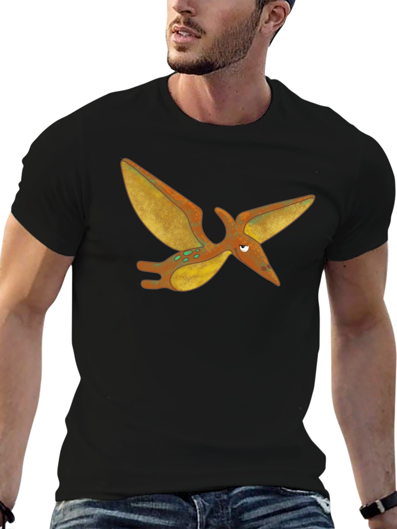 Cartoon Pterodactyl Black T-Shirt
