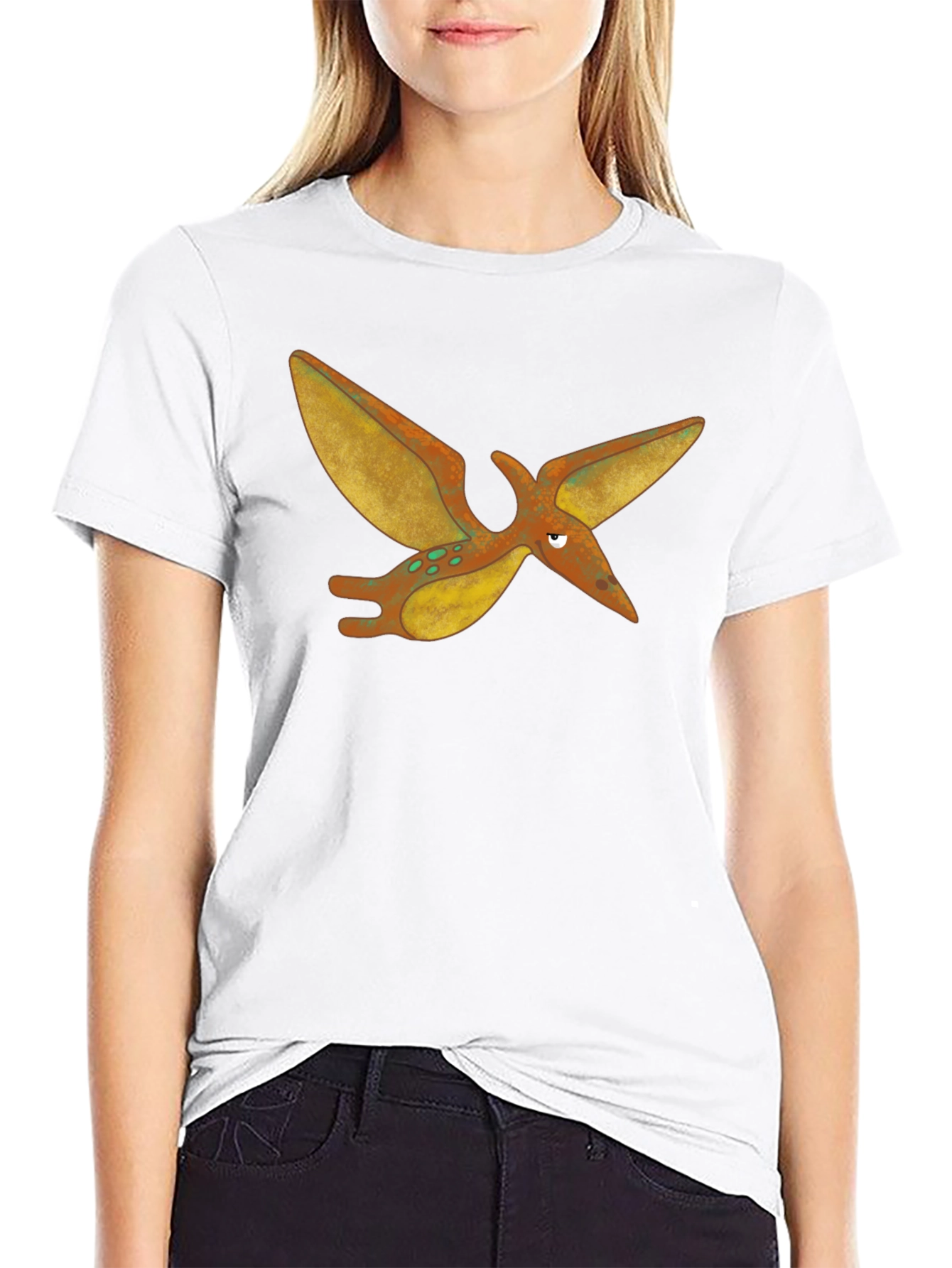 Cartoon Pterodactyl Black T-Shirt