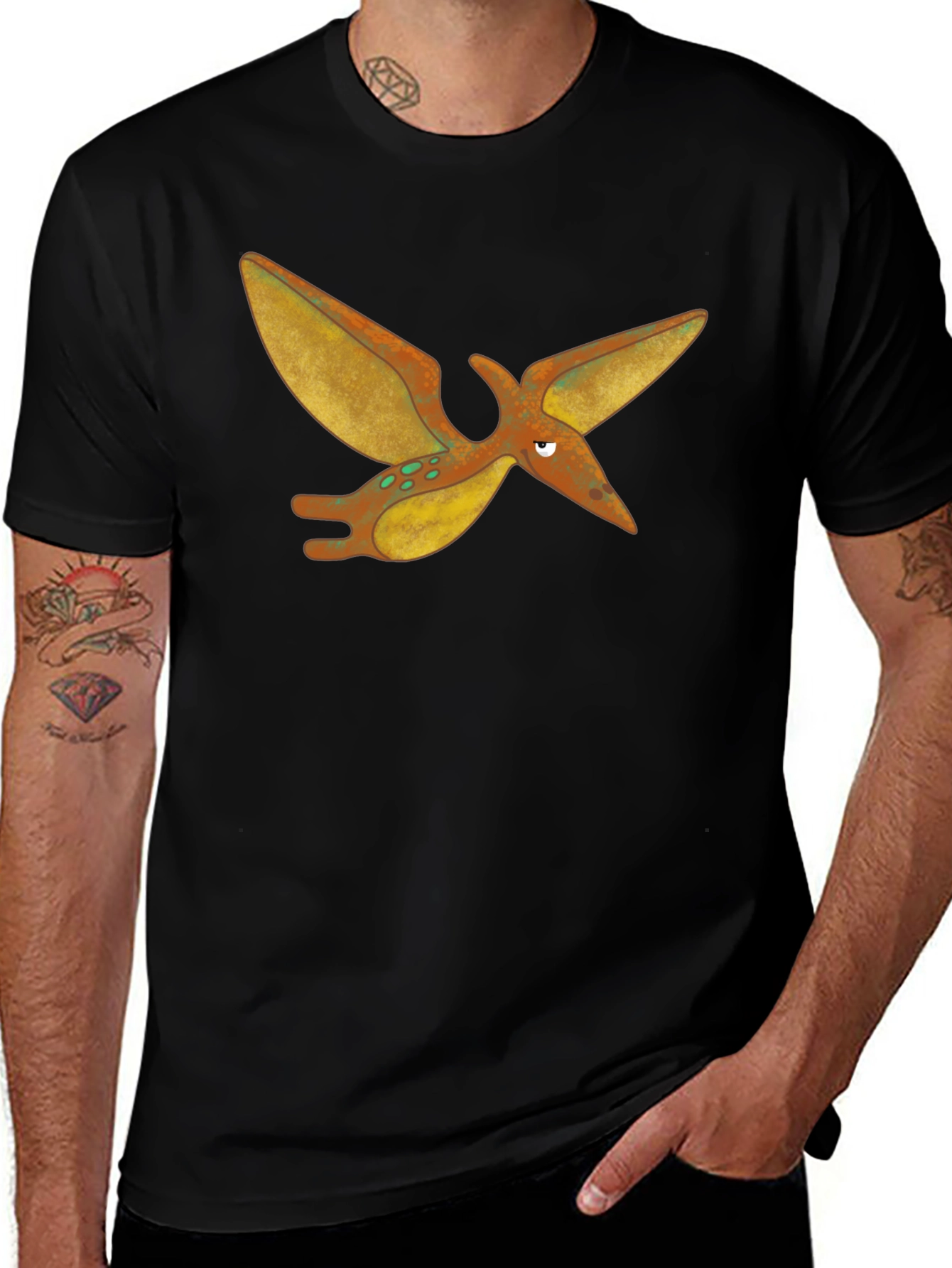 Cartoon Pterodactyl Black T-Shirt