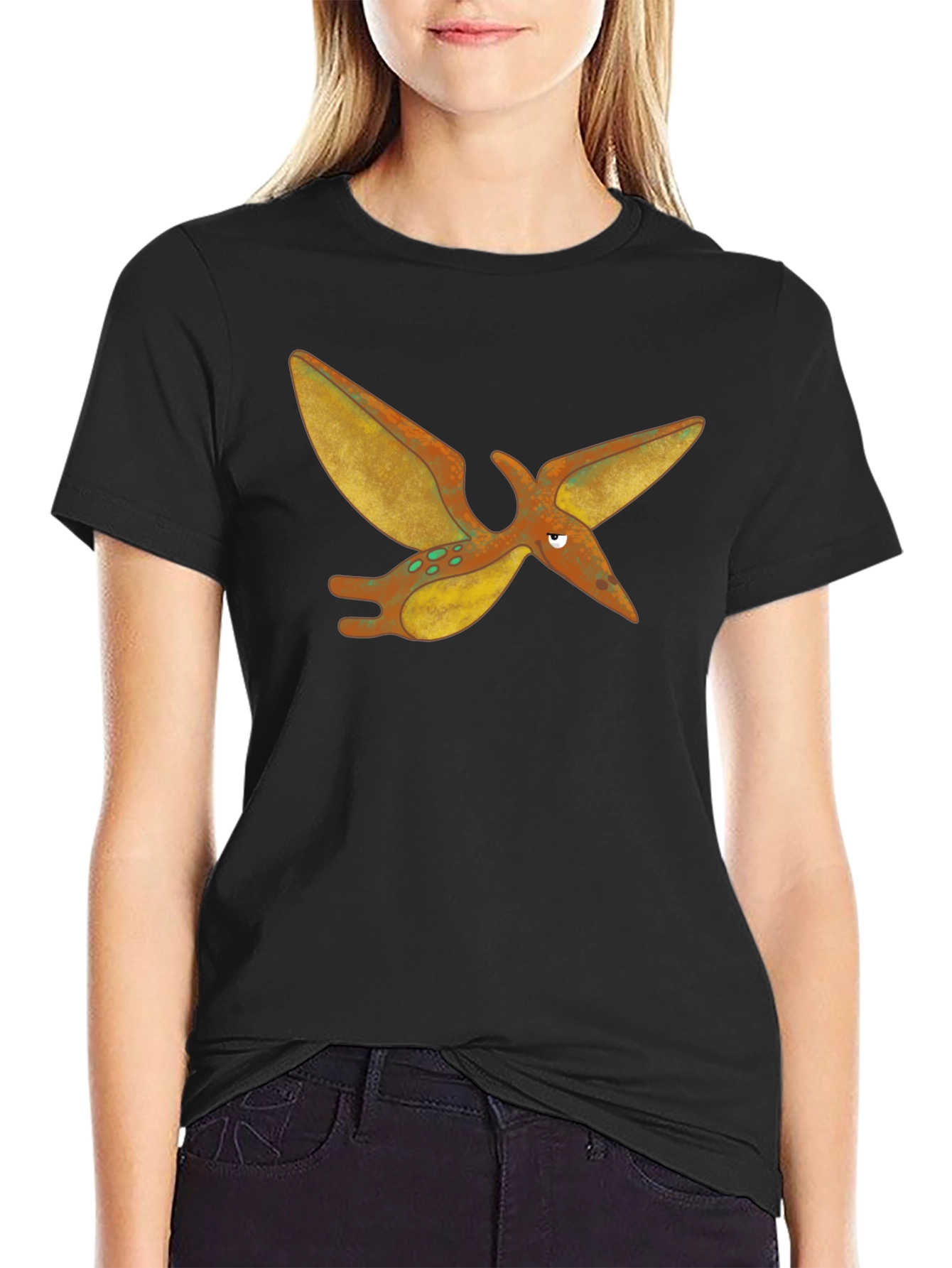 Cartoon Pterodactyl Black T-Shirt