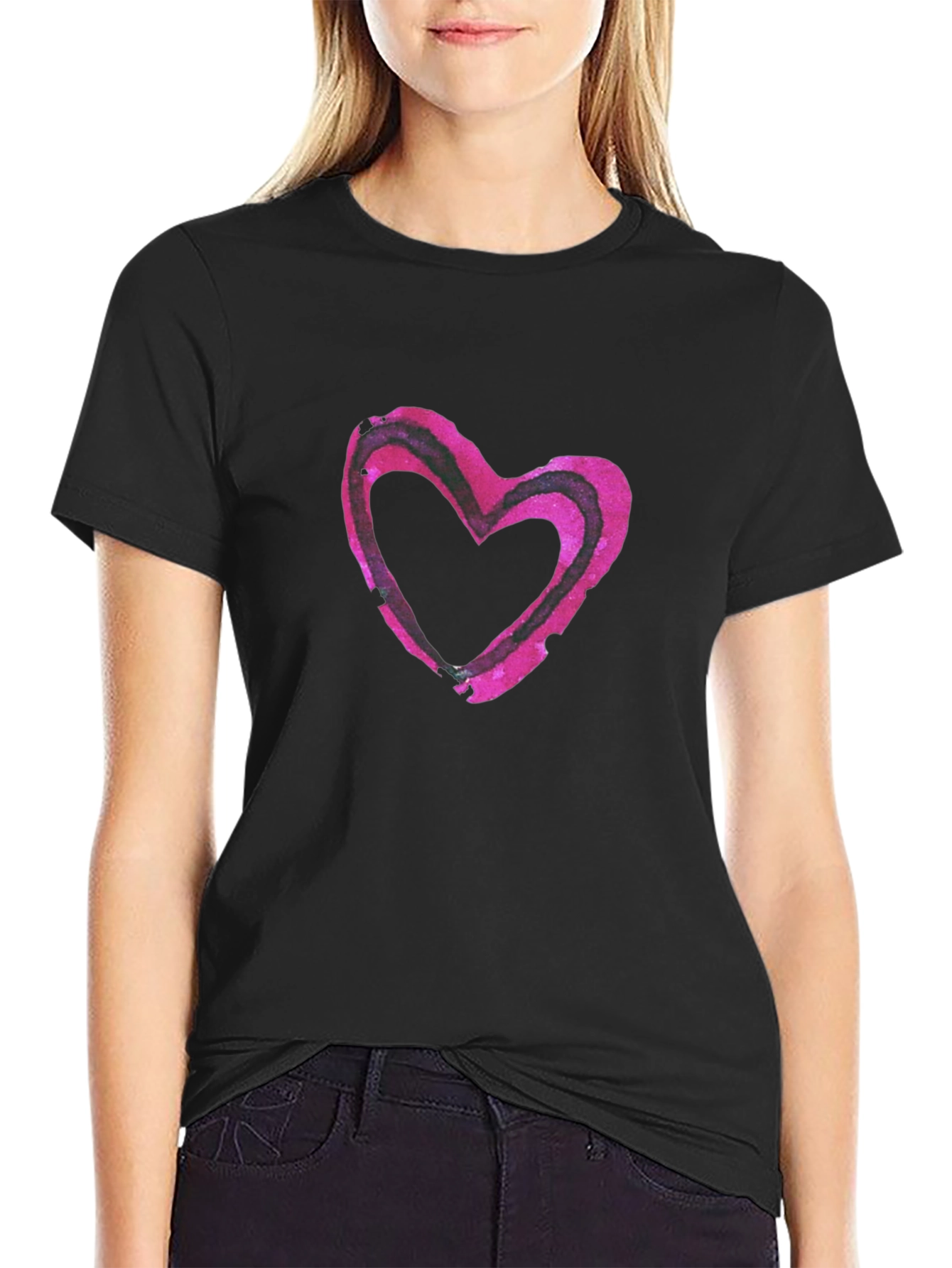 Heart Print Black Tee