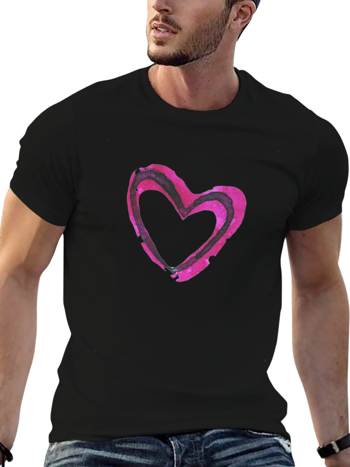 Heart Print Black Tee