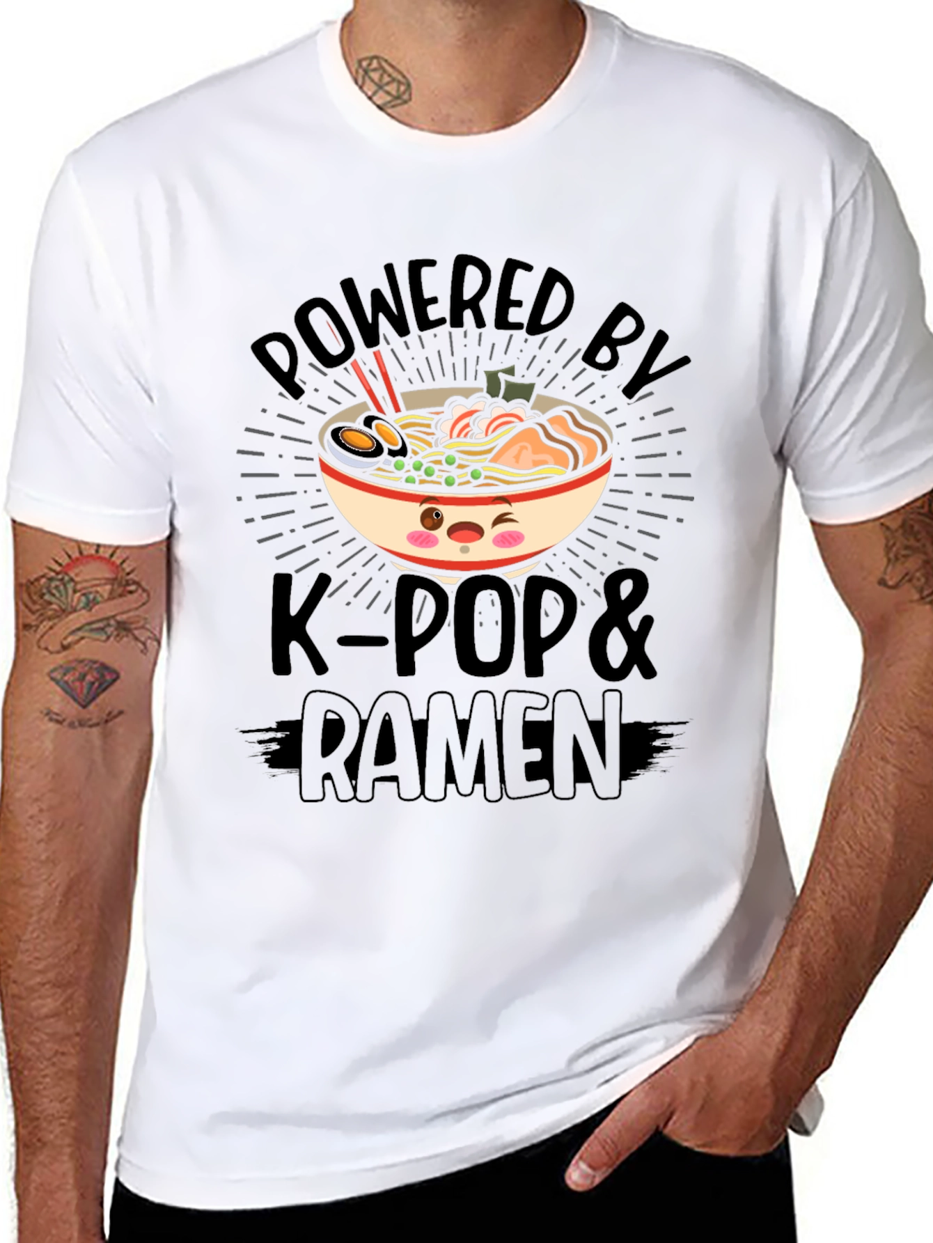 Powered By K-Pop & Ramen Black T-Shirt