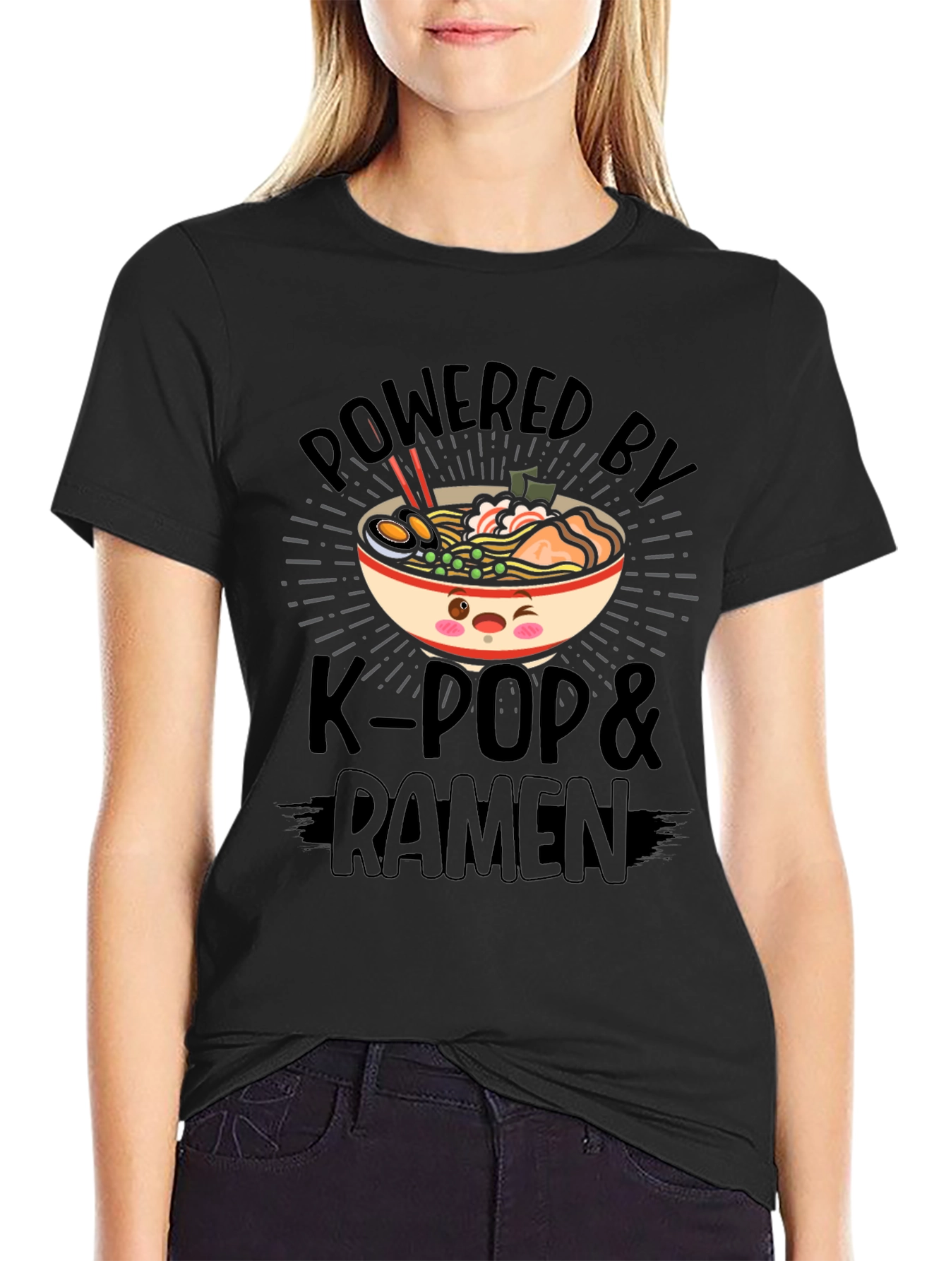 Powered By K-Pop & Ramen Black T-Shirt