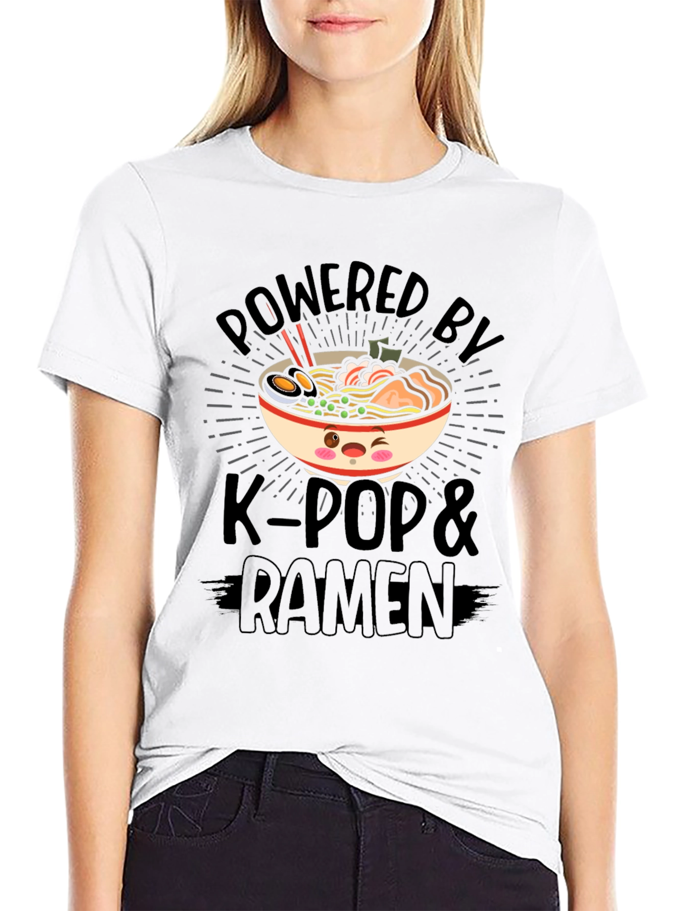 Powered By K-Pop & Ramen Black T-Shirt