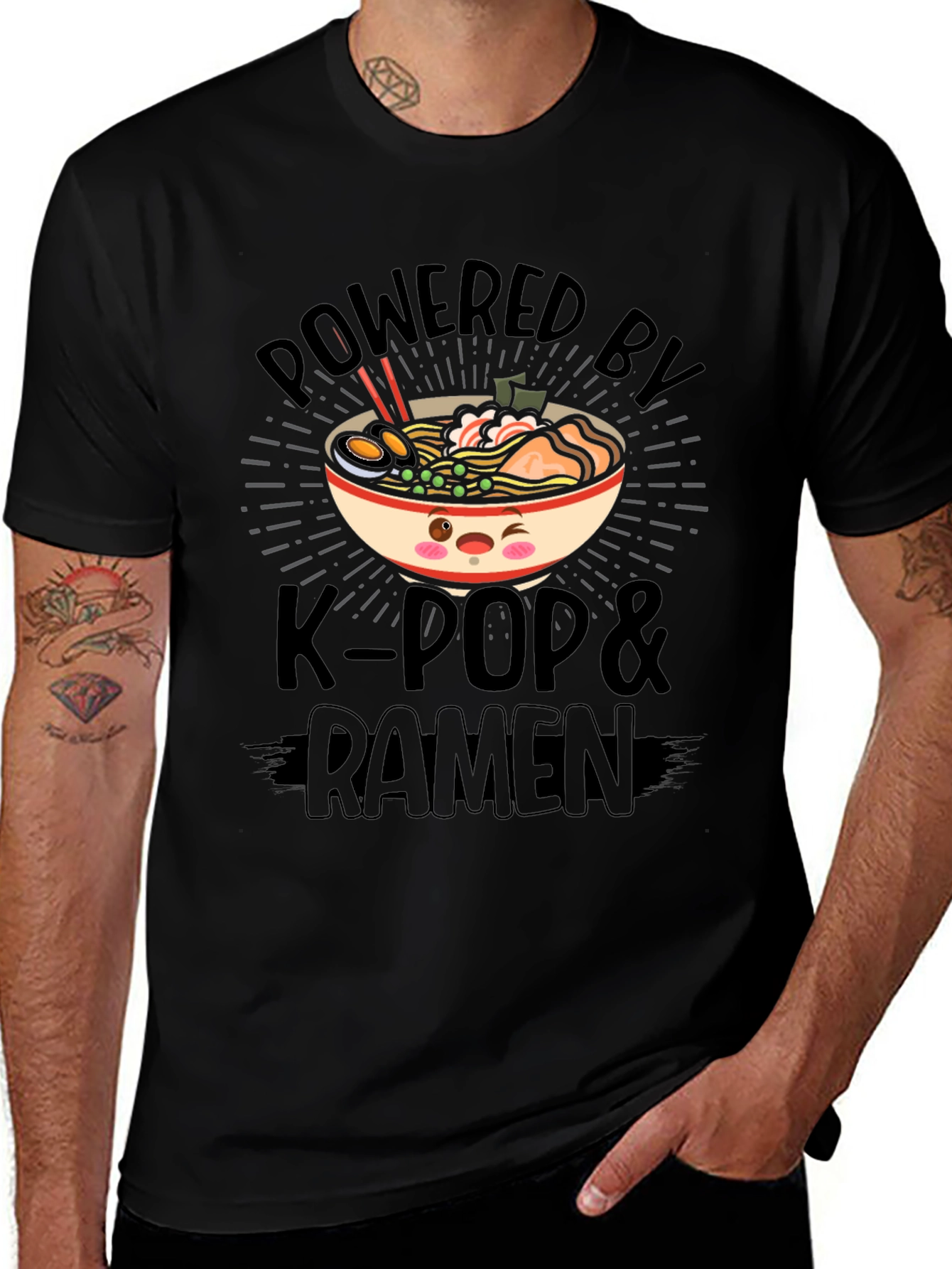 Powered By K-Pop & Ramen Black T-Shirt
