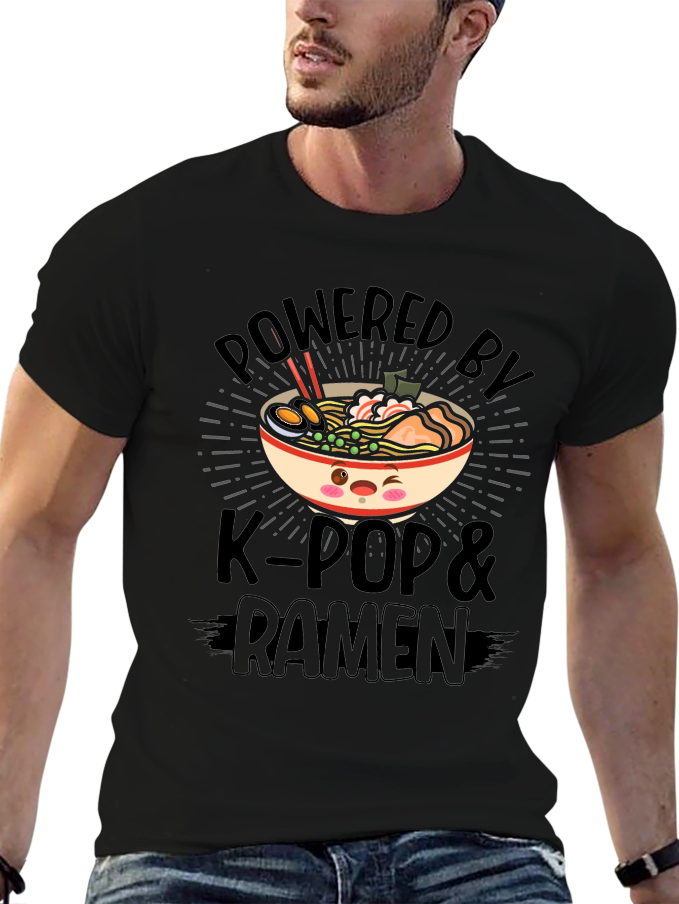 Powered By K-Pop & Ramen Black T-Shirt