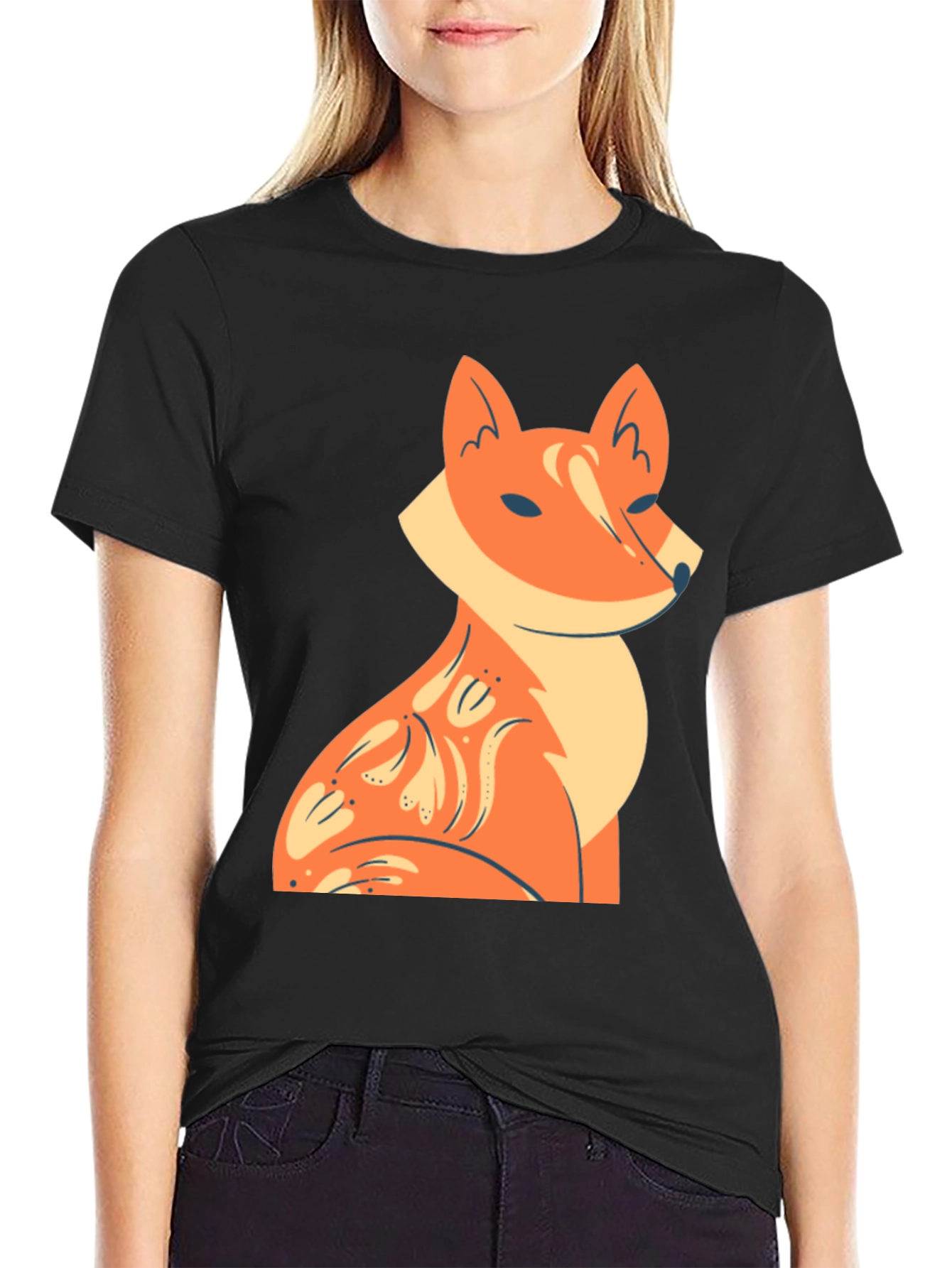 Fox Graphic Tee - Stylish Black Cotton T-Shirt