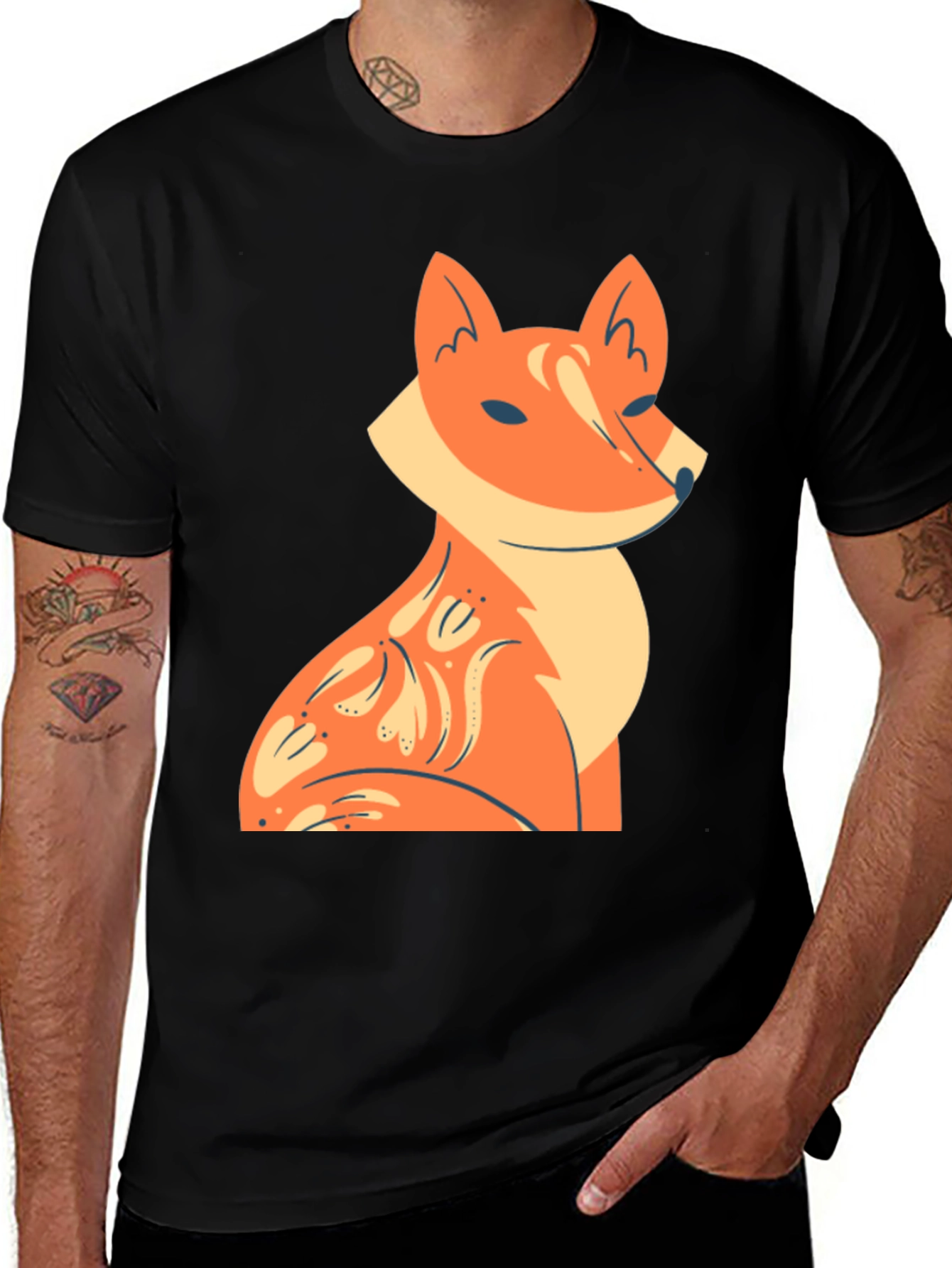 Fox Graphic Tee - Stylish Black Cotton T-Shirt