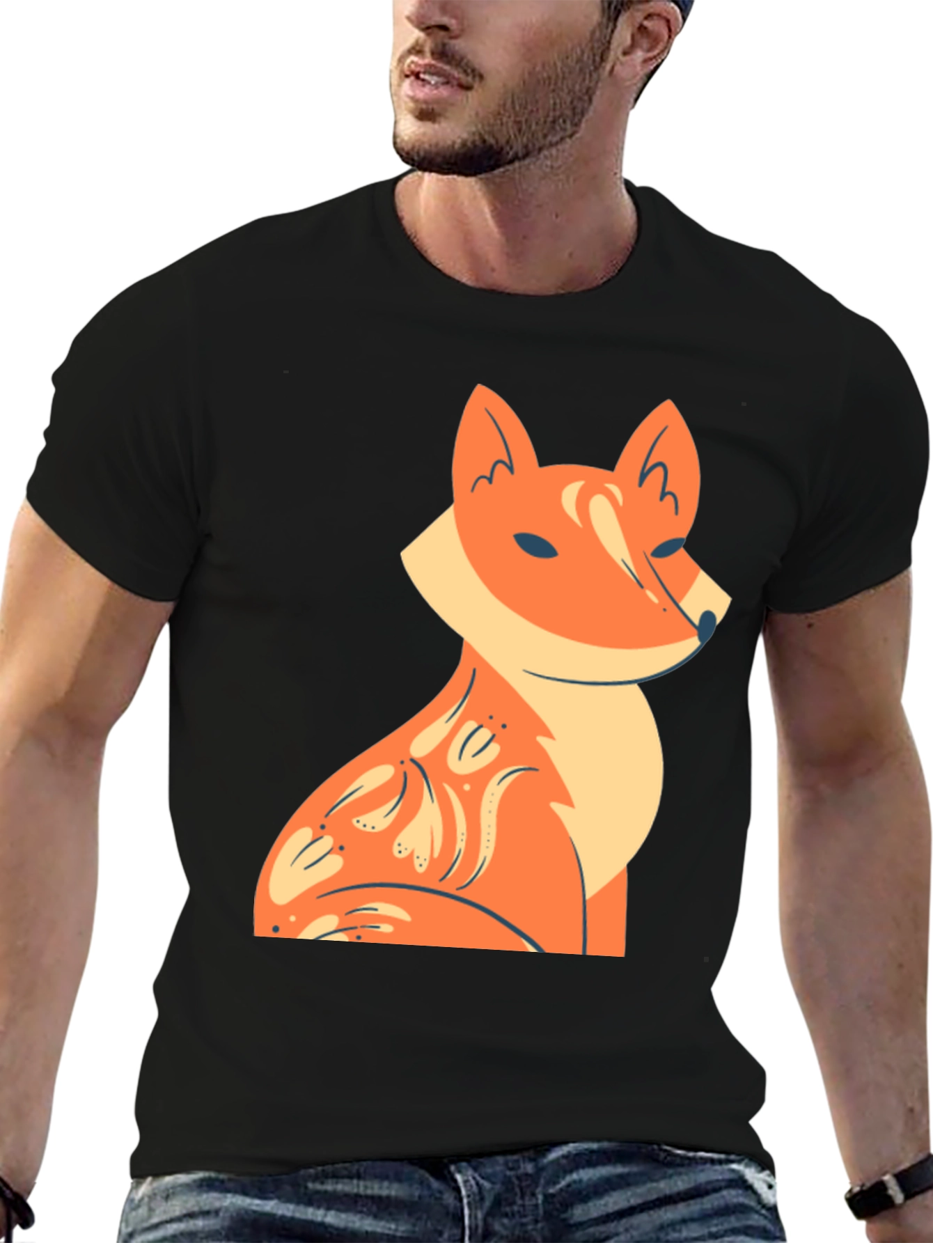 Fox Graphic Tee - Stylish Black Cotton T-Shirt
