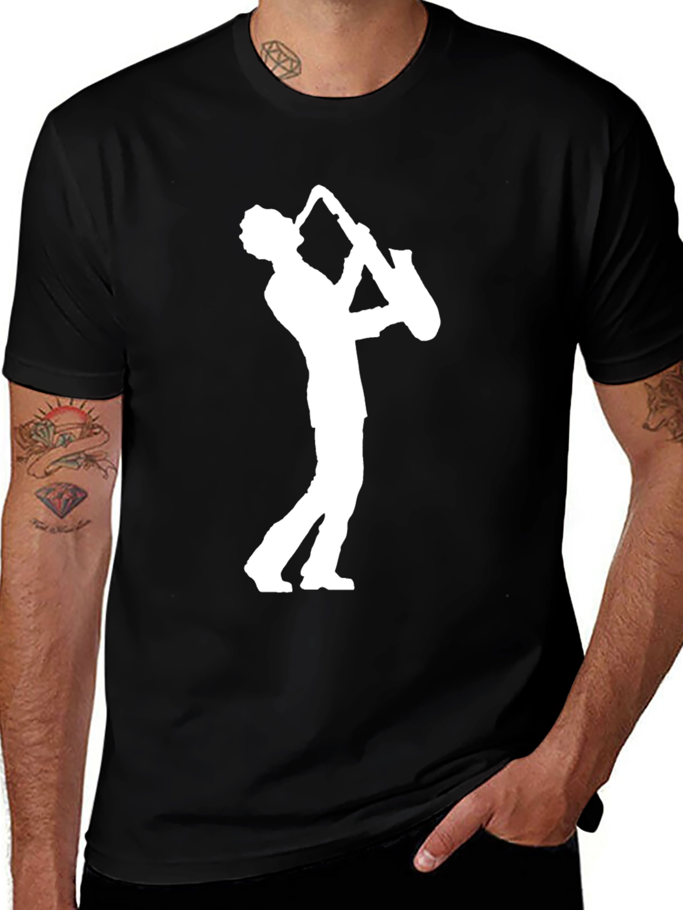Cool Saxophone Player Graphic Tee - Black Cotton T-Shirt