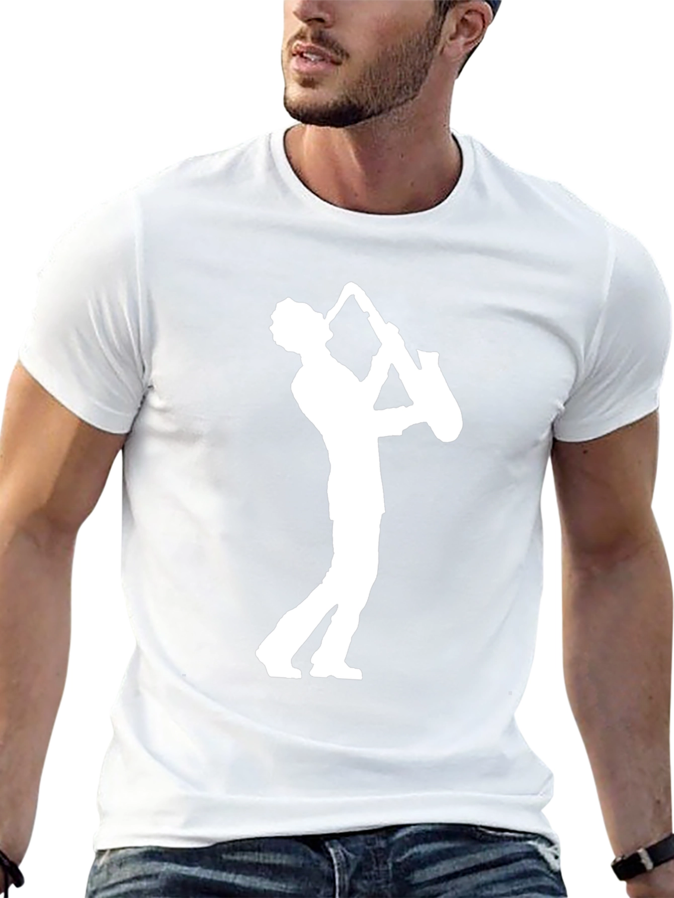 Cool Saxophone Player Graphic Tee - Black Cotton T-Shirt