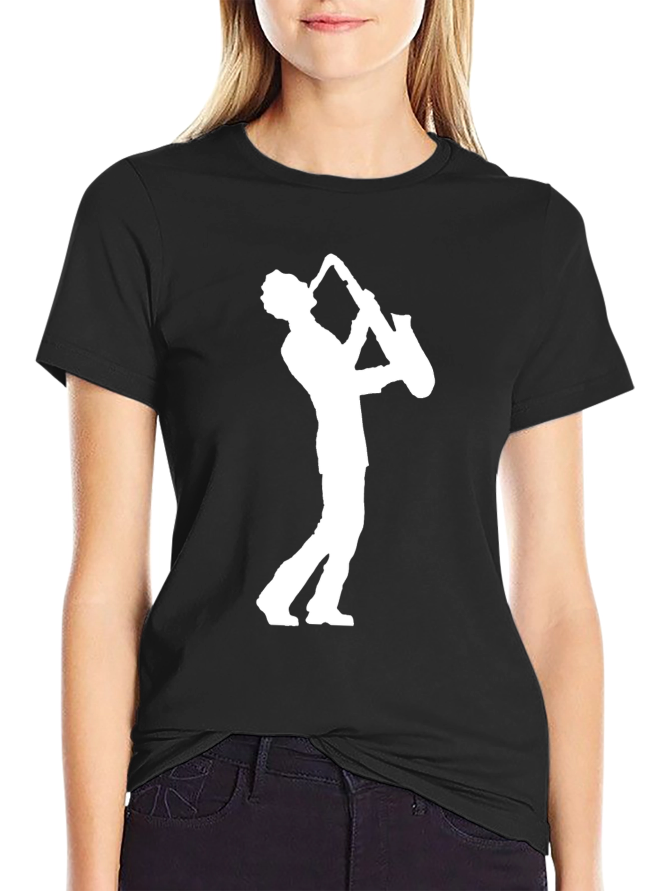Cool Saxophone Player Graphic Tee - Black Cotton T-Shirt