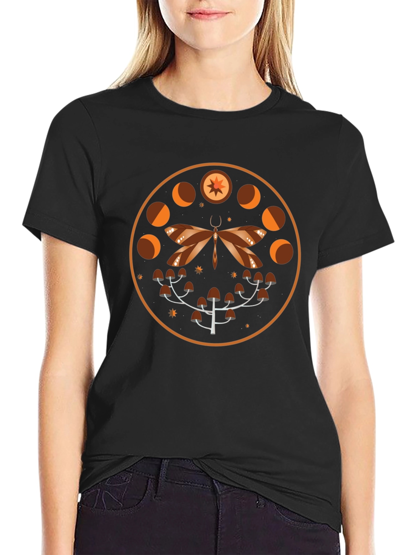 Mystic Moth & Moon Phases Graphic Tee - Black