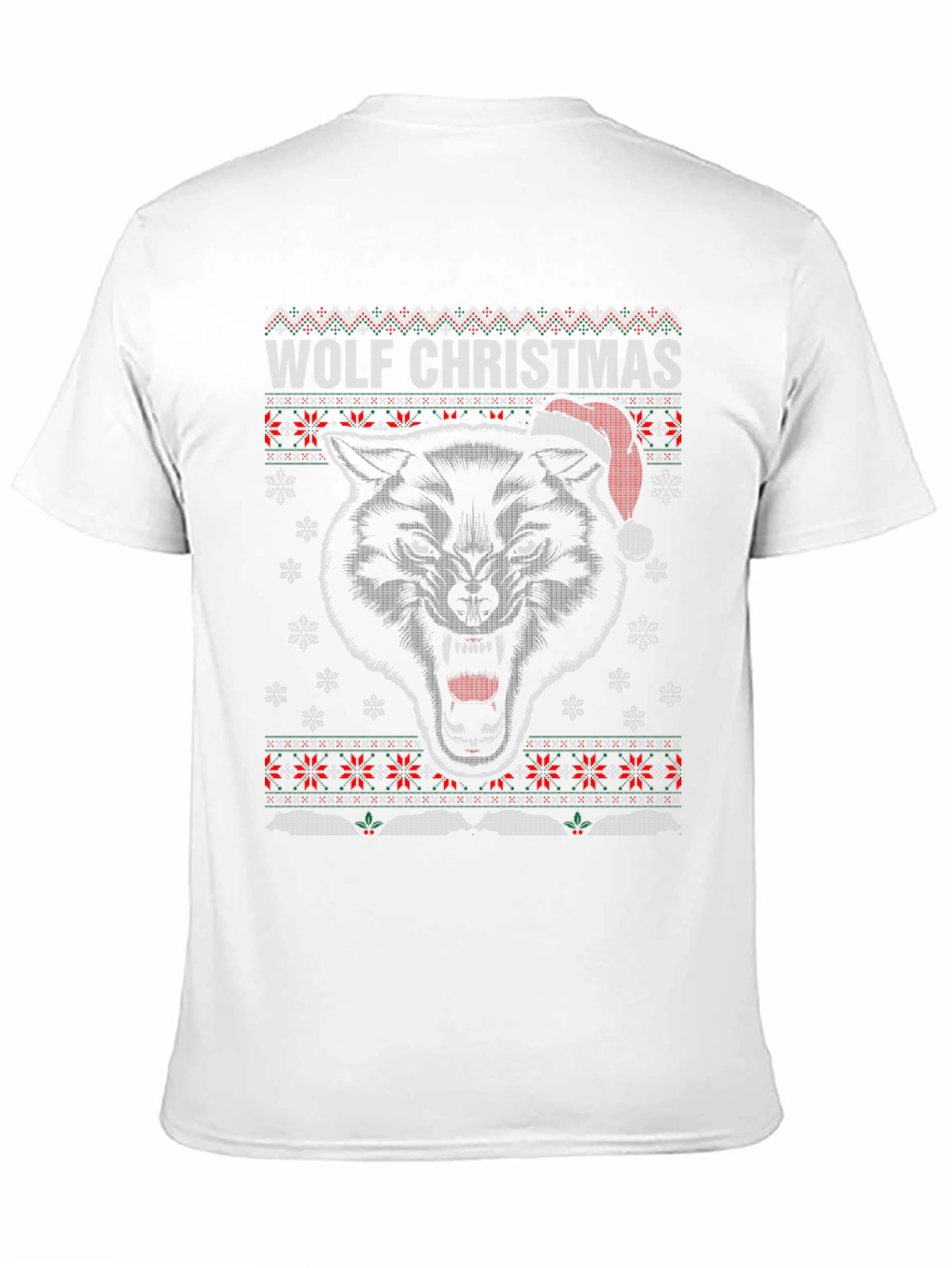 Wolf Christmas Ugly Sweater Style Holiday T-Shirt