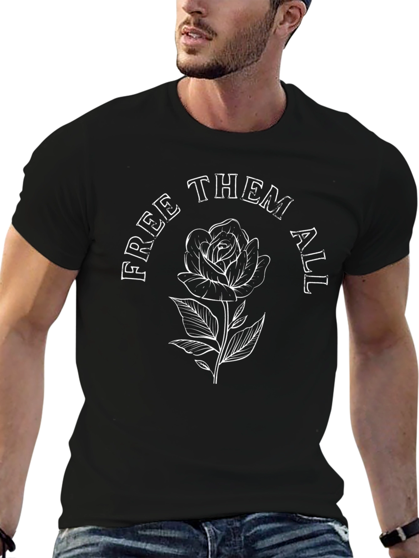 Free Them All Graphic Rose T-Shirt - Black