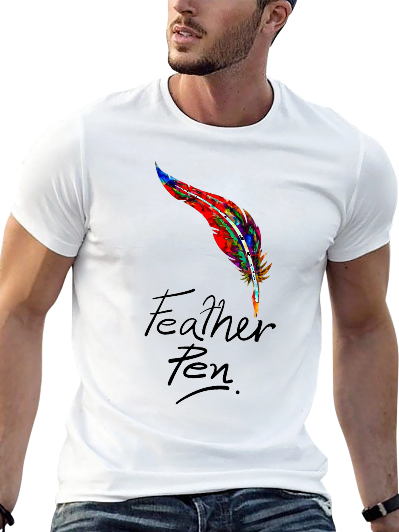 Feather Pen Graphic Tee - Stylish Mens Black T-Shirt