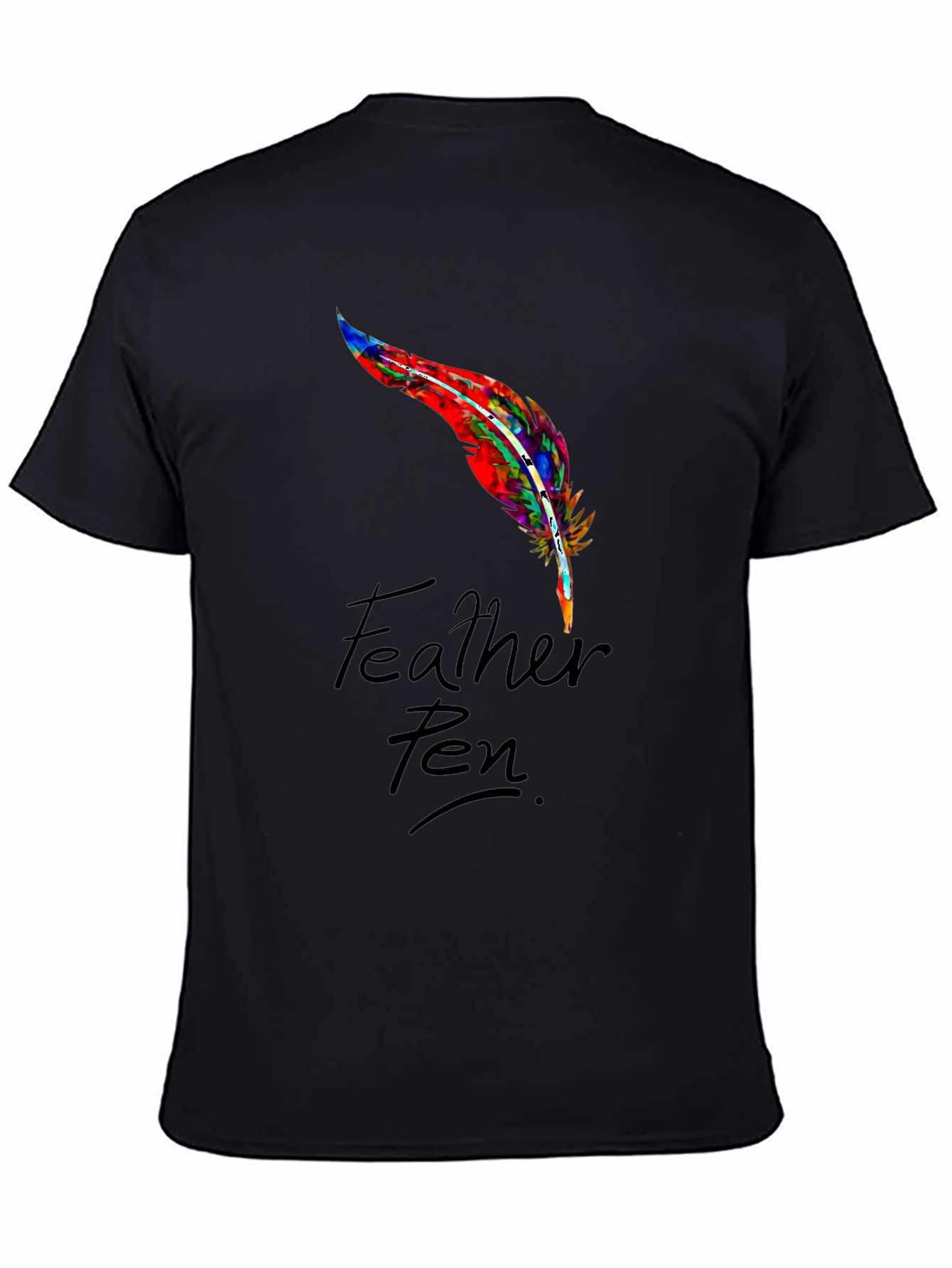 Feather Pen Graphic Tee - Stylish Mens Black T-Shirt