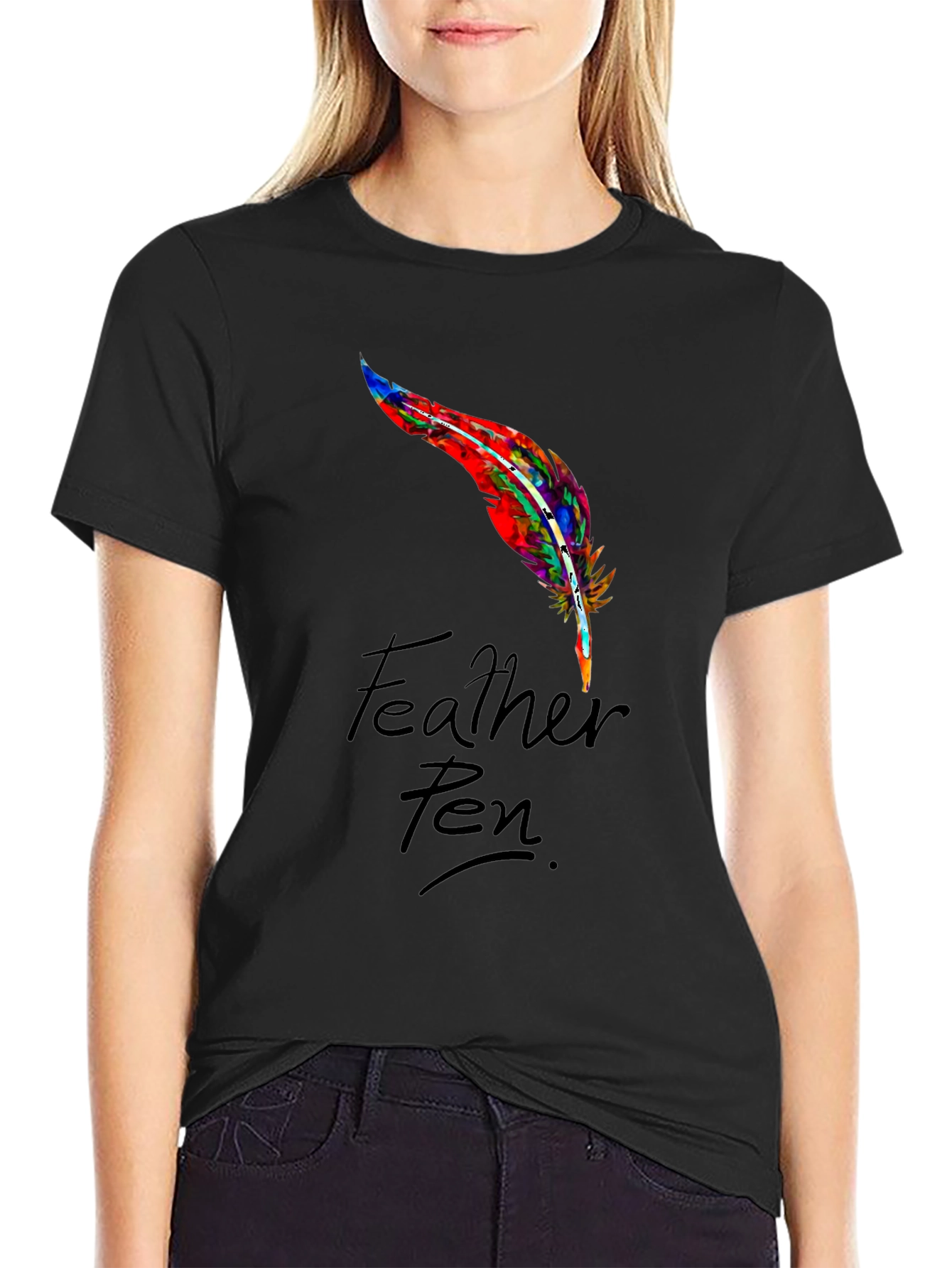 Feather Pen Graphic Tee - Stylish Mens Black T-Shirt
