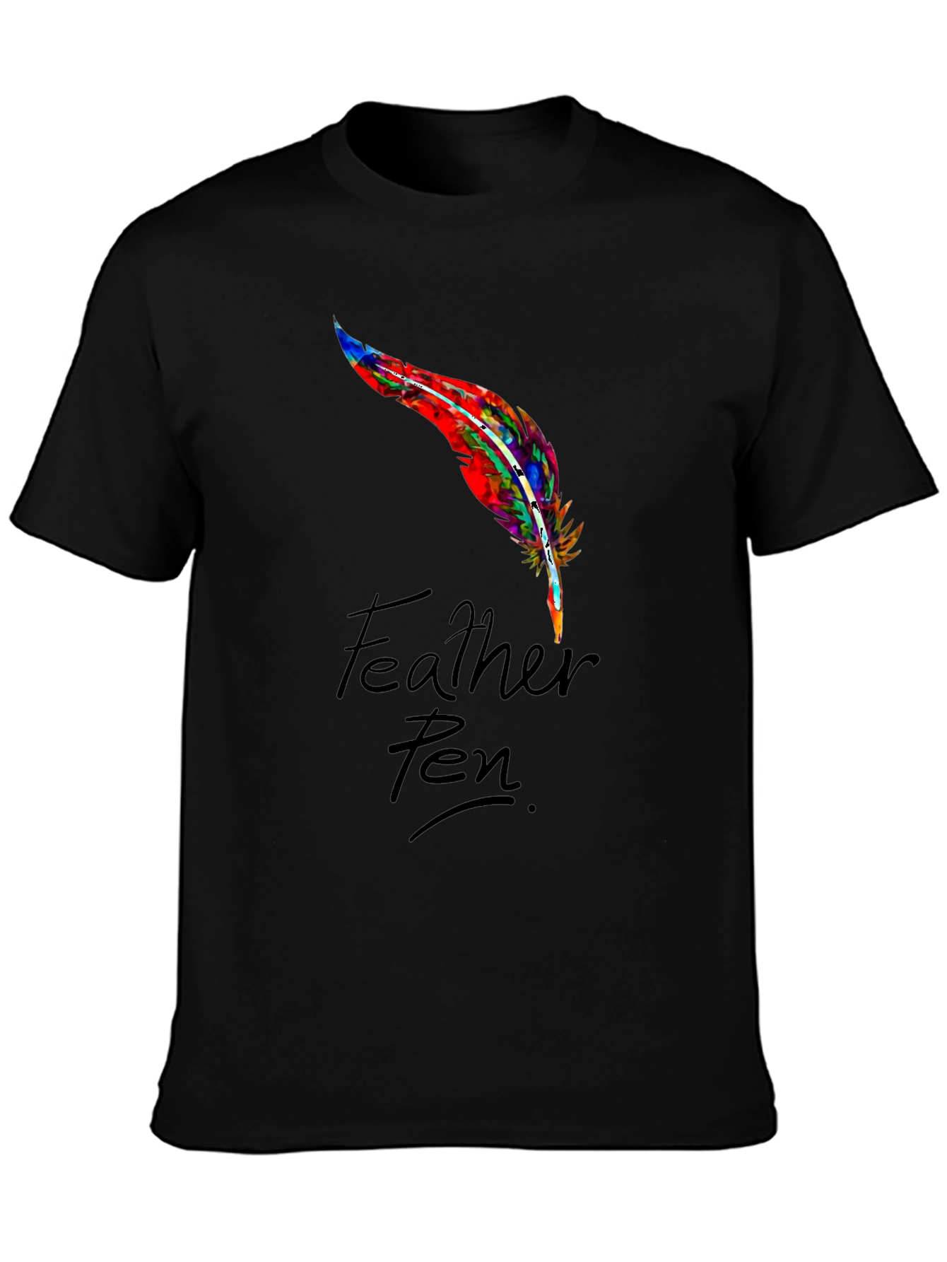 Feather Pen Graphic Tee - Stylish Mens Black T-Shirt