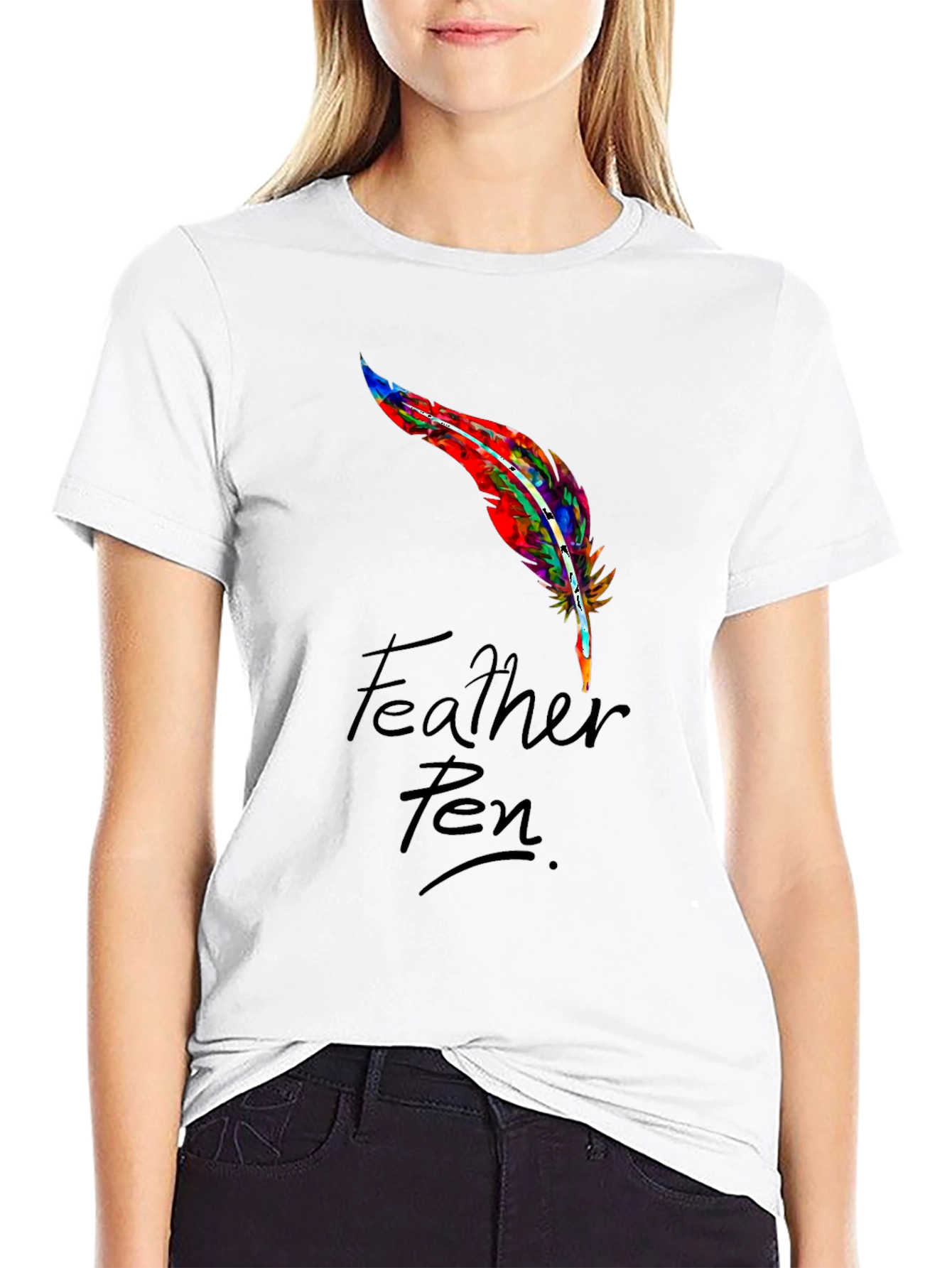 Feather Pen Graphic Tee - Stylish Mens Black T-Shirt