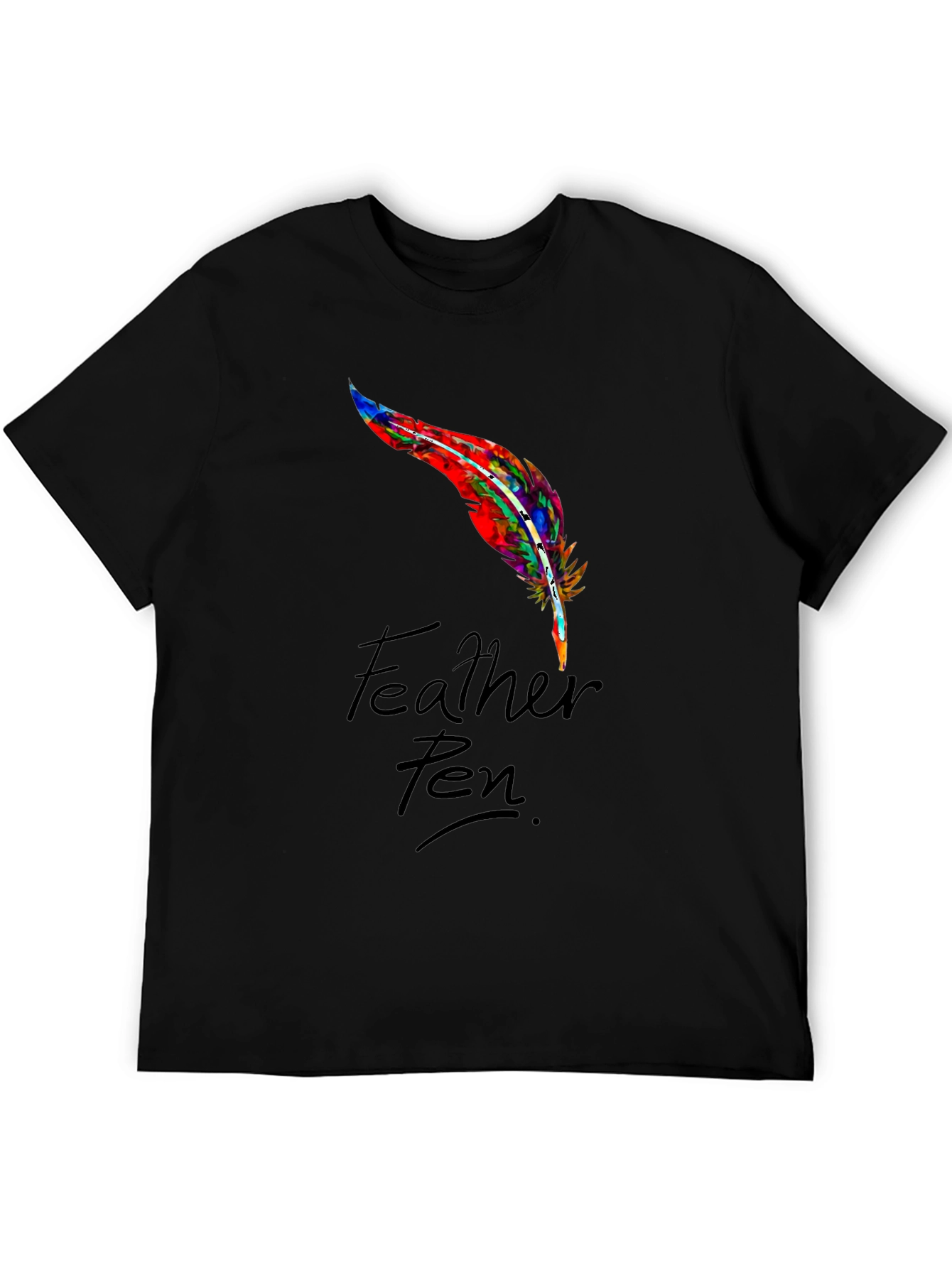 Feather Pen Graphic Tee - Stylish Mens Black T-Shirt