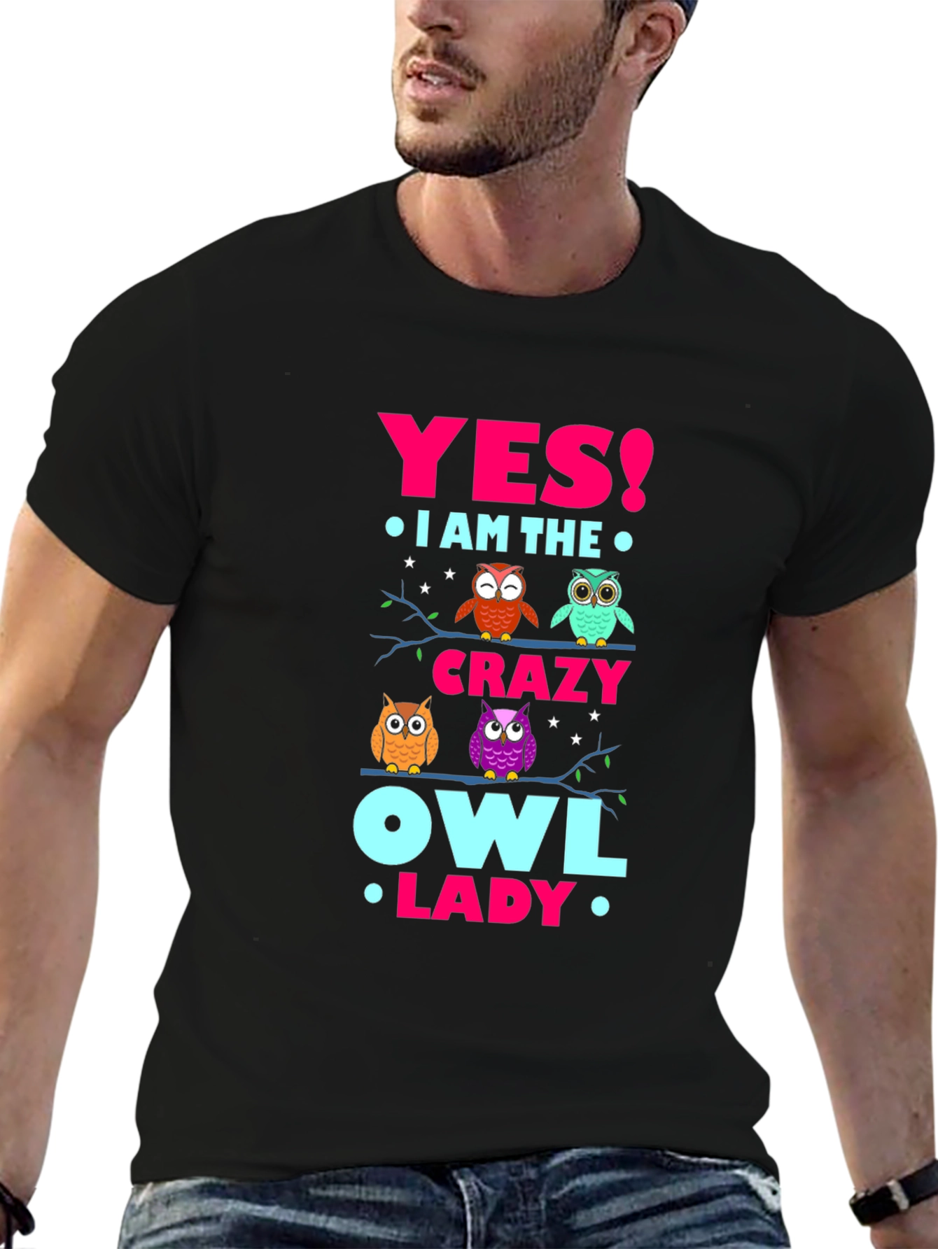 Crazy Owl Lady T-Shirt - Fun Novelty Tee
