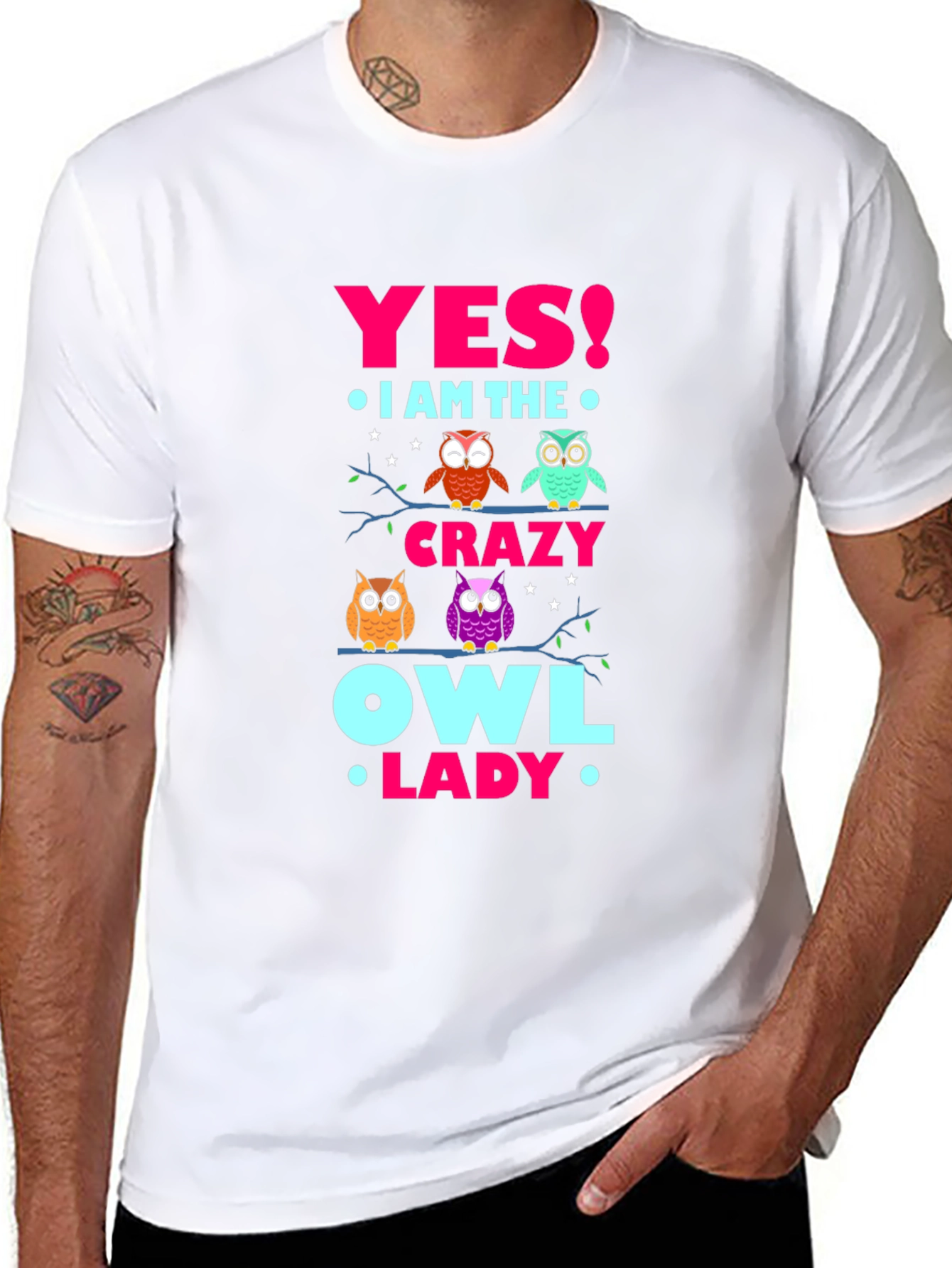 Crazy Owl Lady T-Shirt - Fun Novelty Tee
