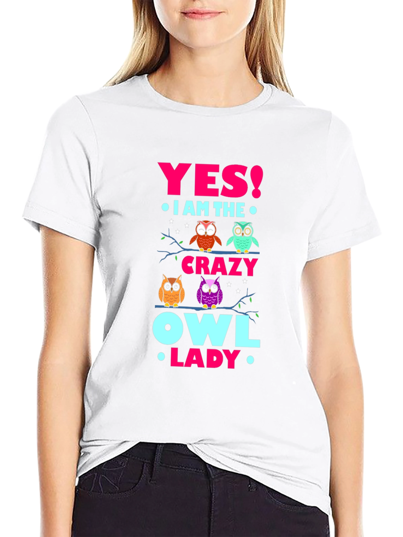 Crazy Owl Lady T-Shirt - Fun Novelty Tee