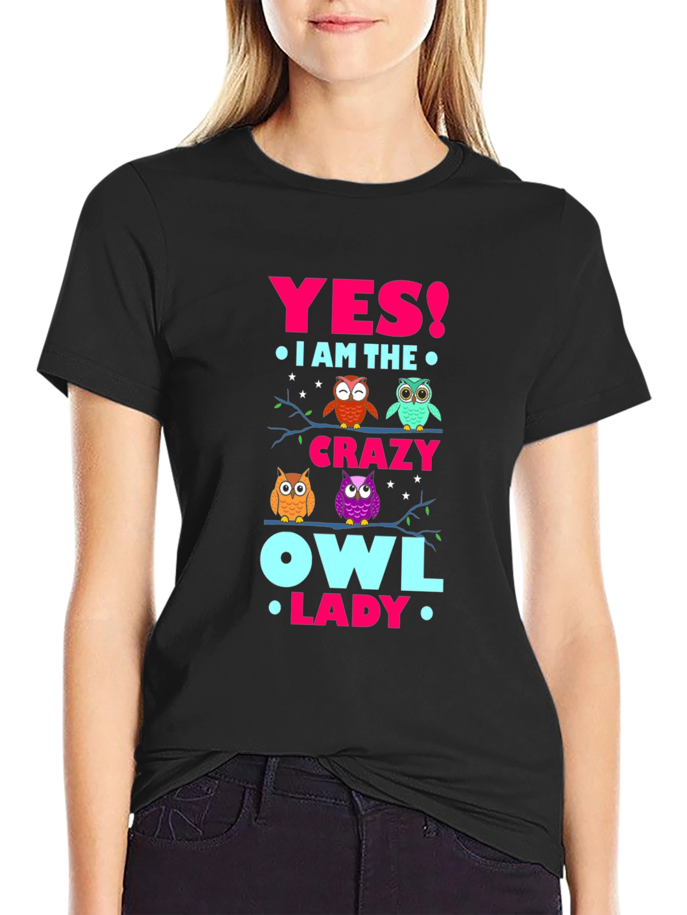 Crazy Owl Lady T-Shirt - Fun Novelty Tee