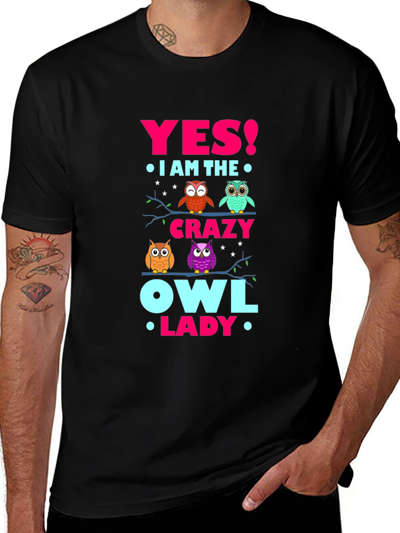 Crazy Owl Lady T-Shirt - Fun Novelty Tee
