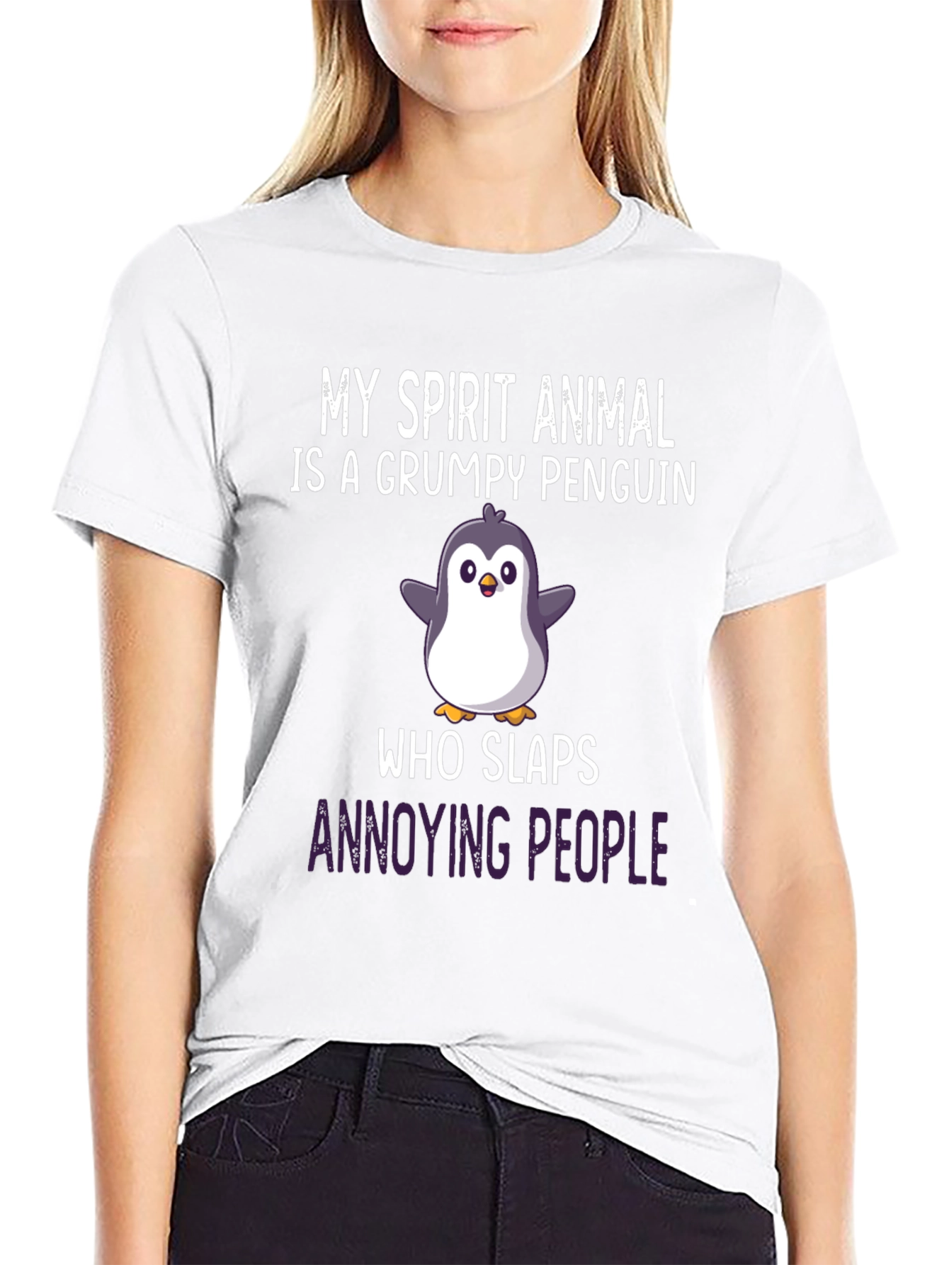 Grumpy Penguin Slaps Funny Graphic Tee