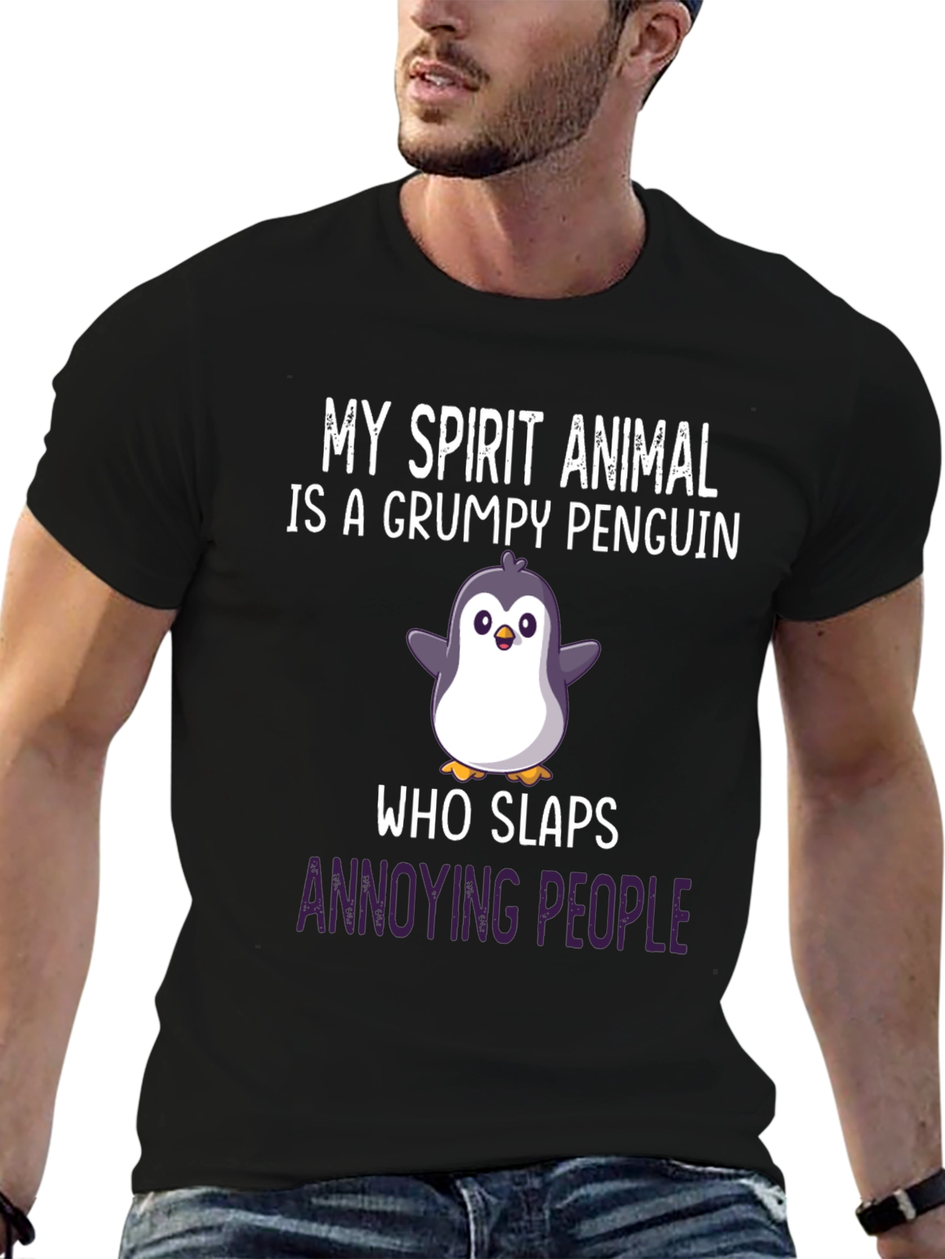 Grumpy Penguin Slaps Funny Graphic Tee