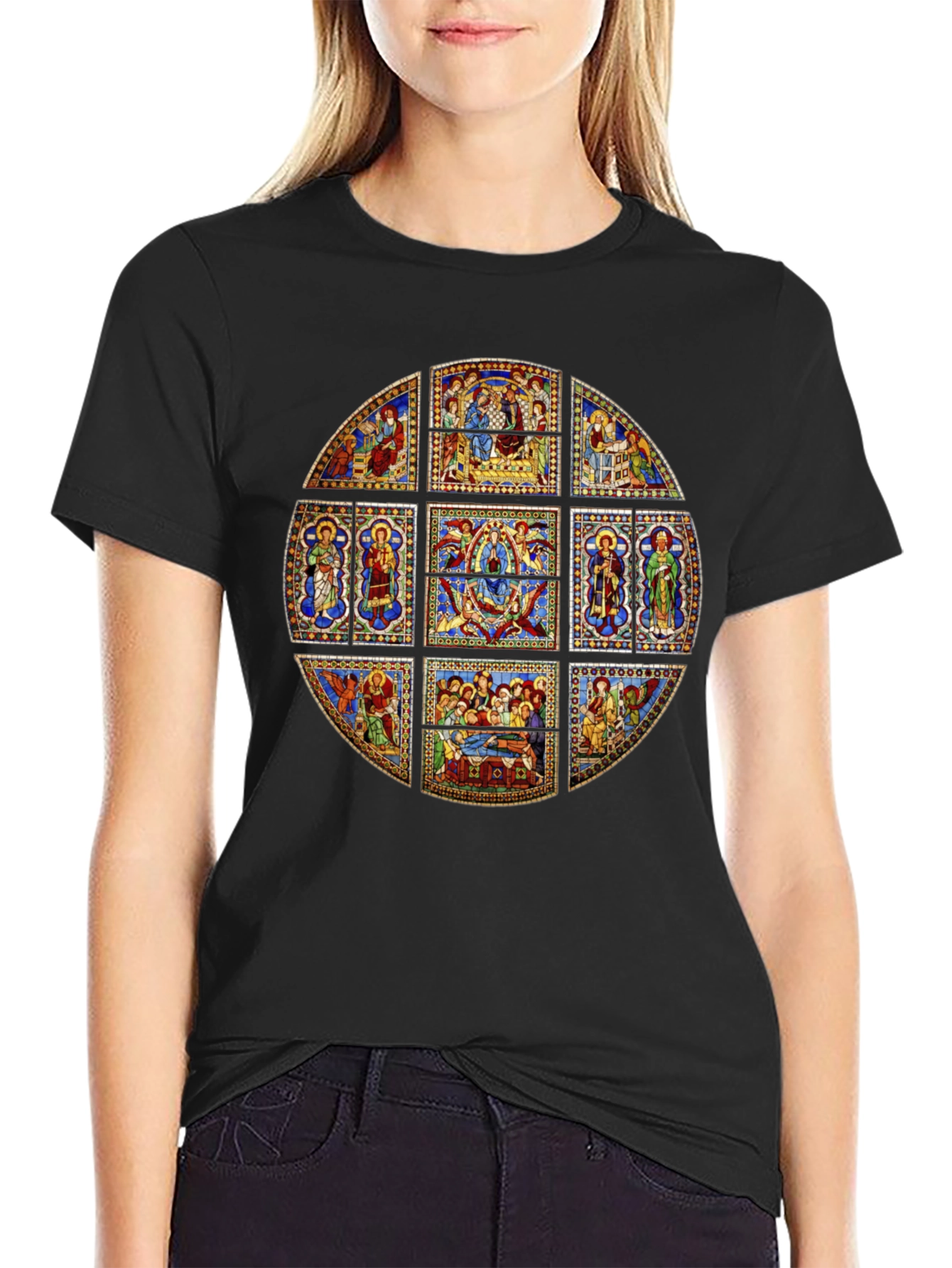Stained Glass Art T-Shirt - Unique Religious Design