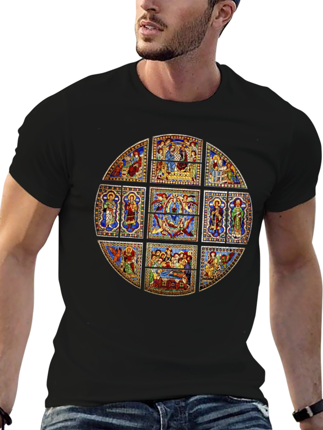 Stained Glass Art T-Shirt - Unique Religious Design