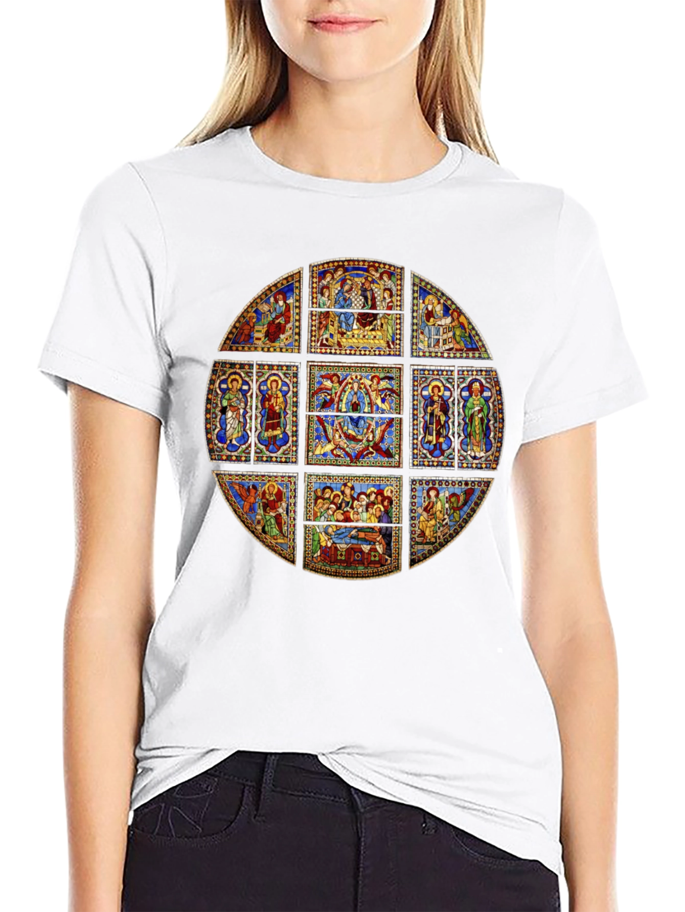 Stained Glass Art T-Shirt - Unique Religious Design
