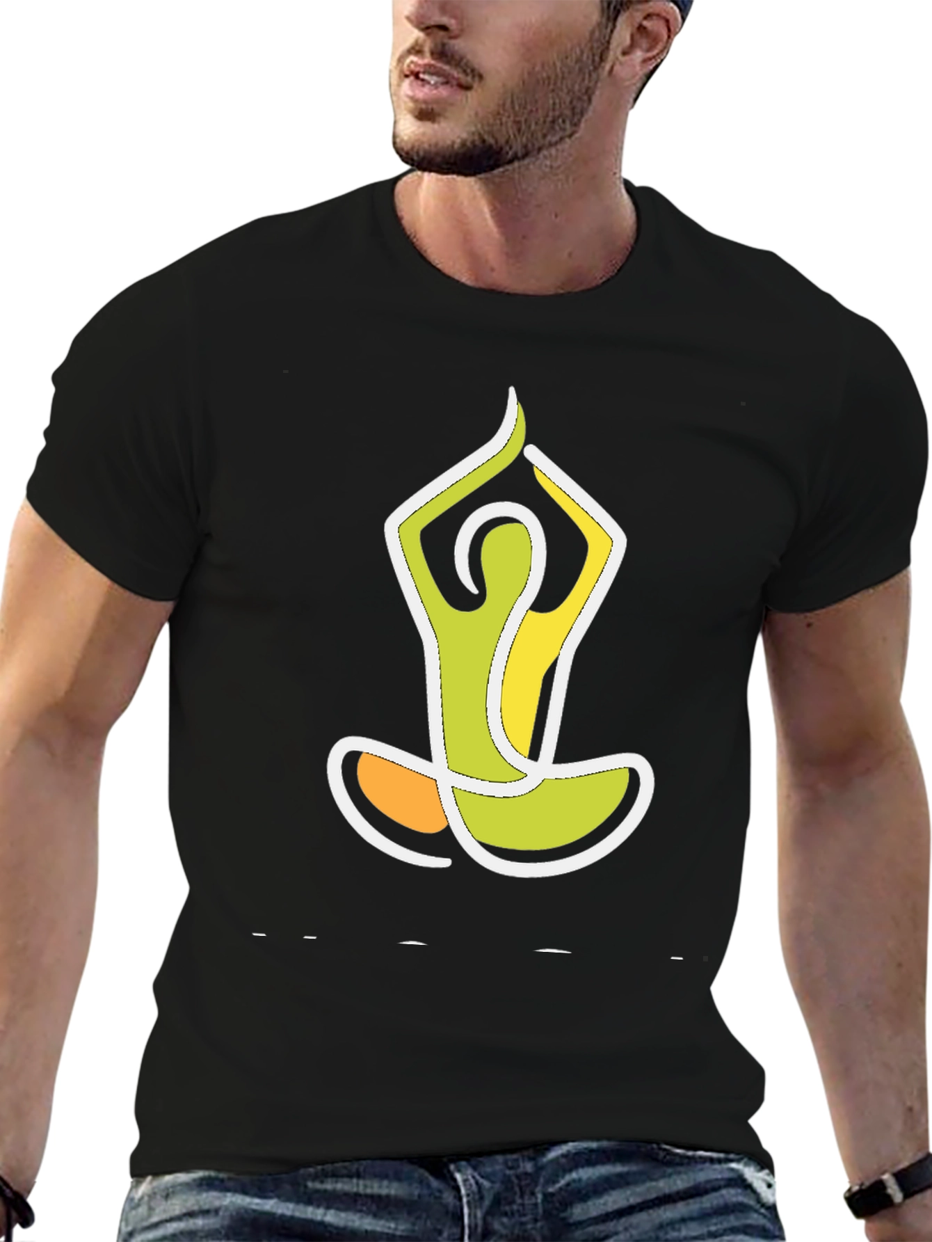 Yoga Pose Graphic Tee - Black Cotton Blend Shirt