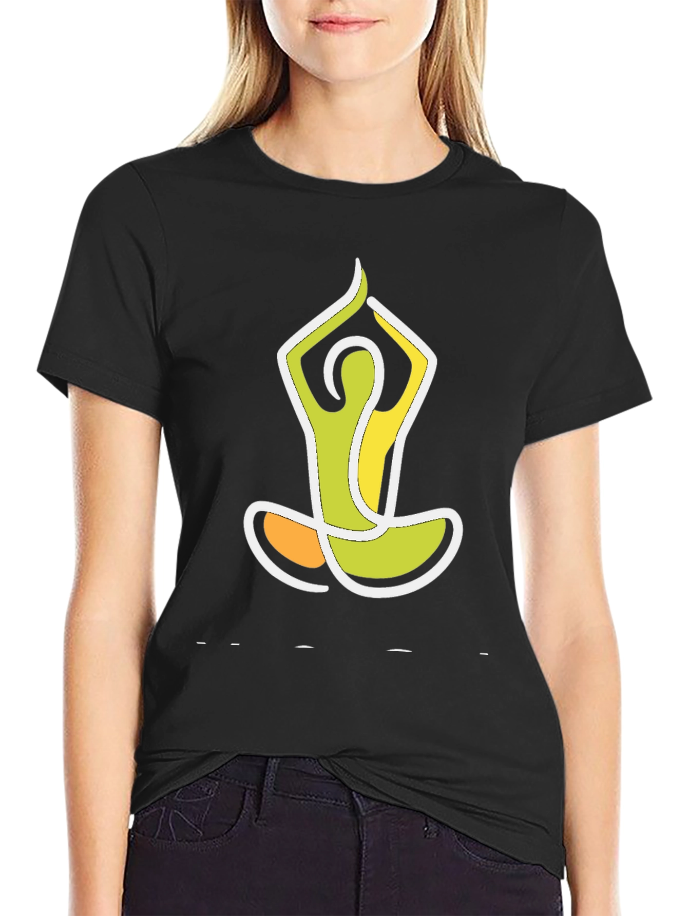 Yoga Pose Graphic Tee - Black Cotton Blend Shirt