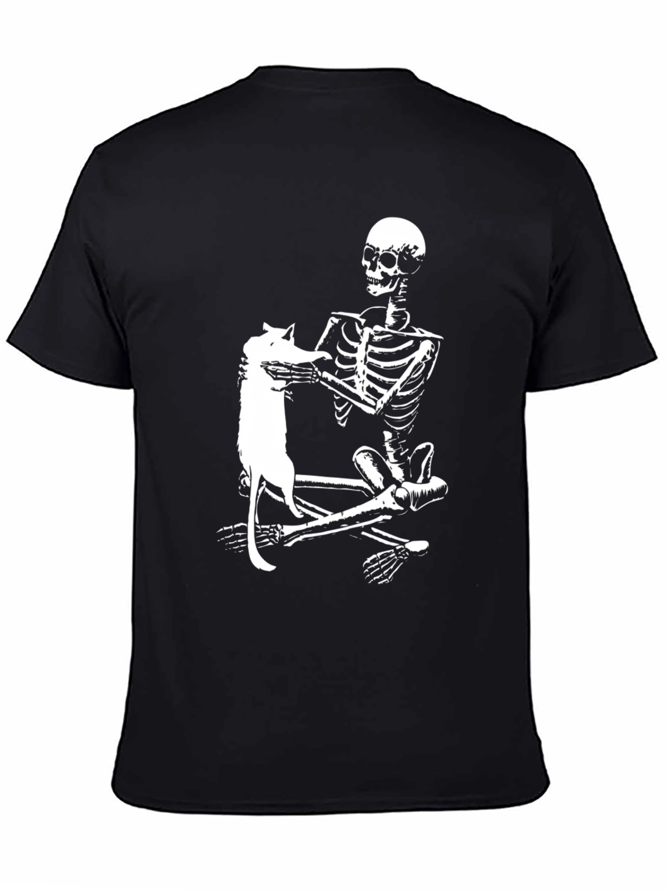 Skeleton & Cat Graphic Tee - Black