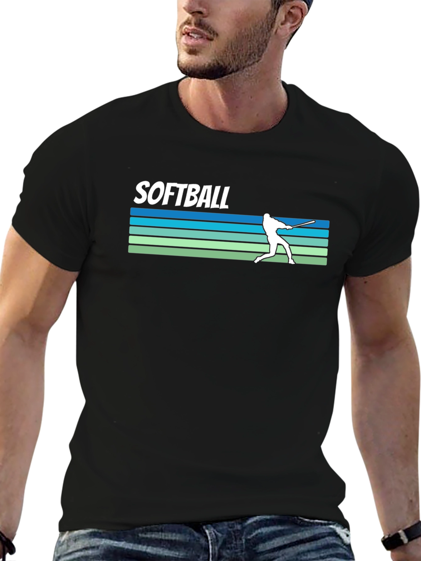 Softball Retro Style Graphic Tee - Black