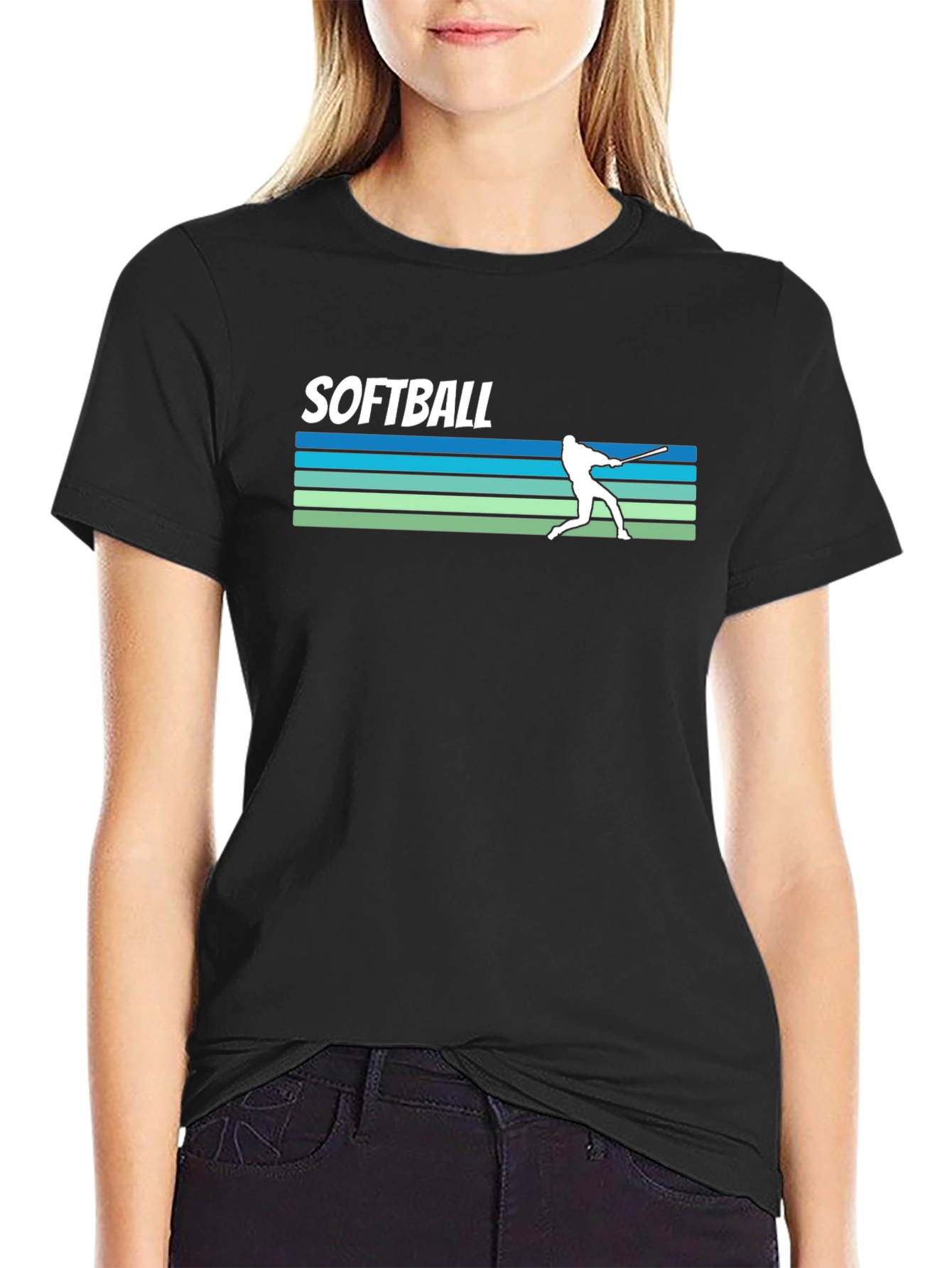 Softball Retro Style Graphic Tee - Black