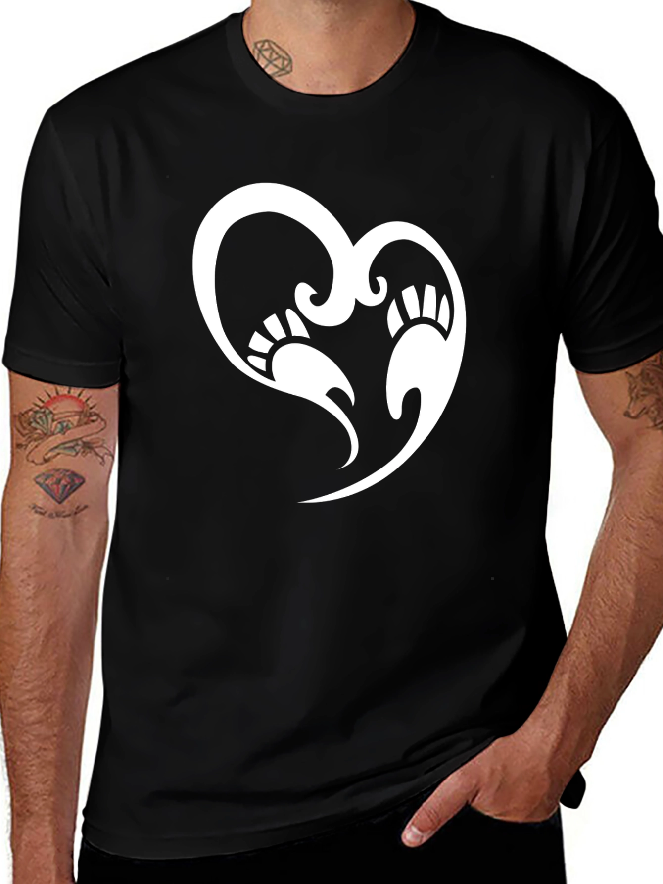 Bear Paw Heart Graphic T-Shirt - Black Casual Tee