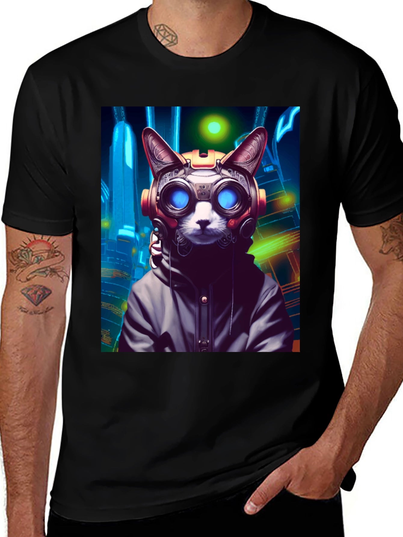 Cyberpunk Cat Graphic Tee - Unique Urban Style