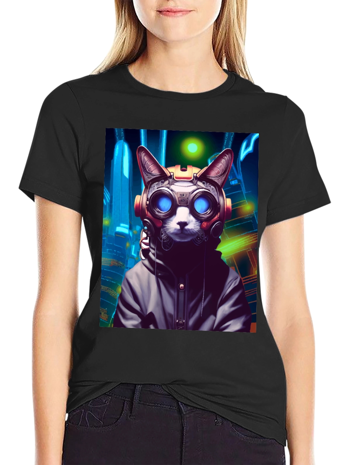 Cyberpunk Cat Graphic Tee - Unique Urban Style
