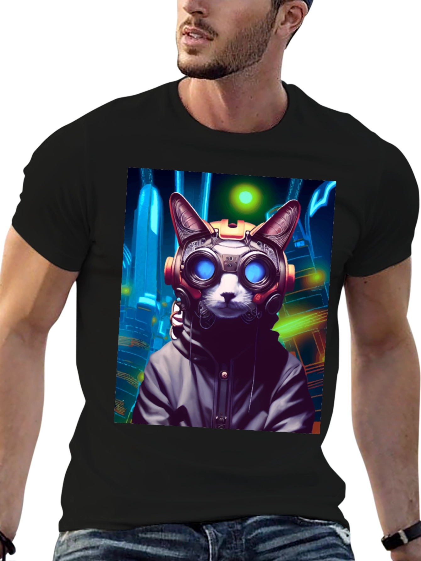 Cyberpunk Cat Graphic Tee - Unique Urban Style