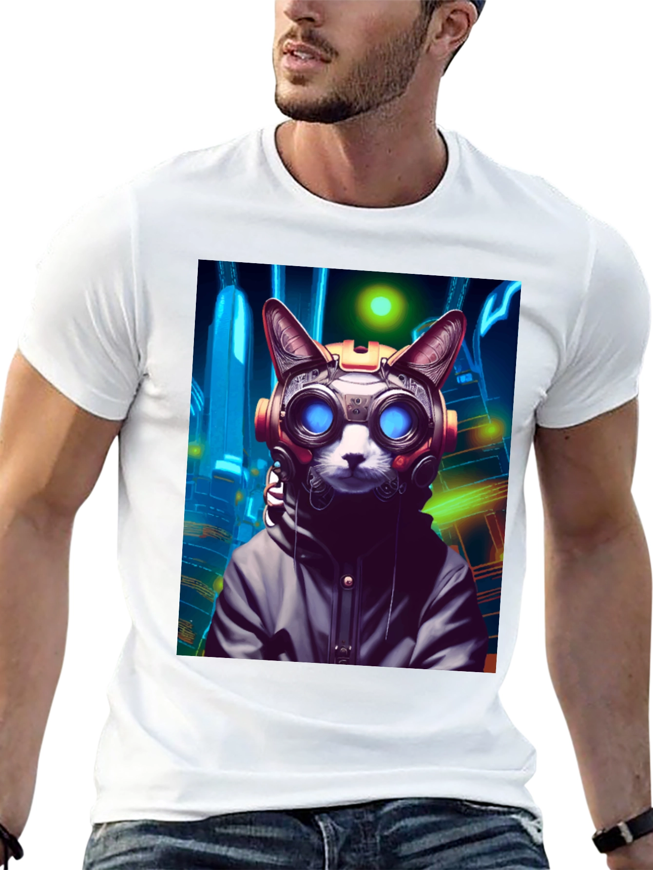 Cyberpunk Cat Graphic Tee - Unique Urban Style